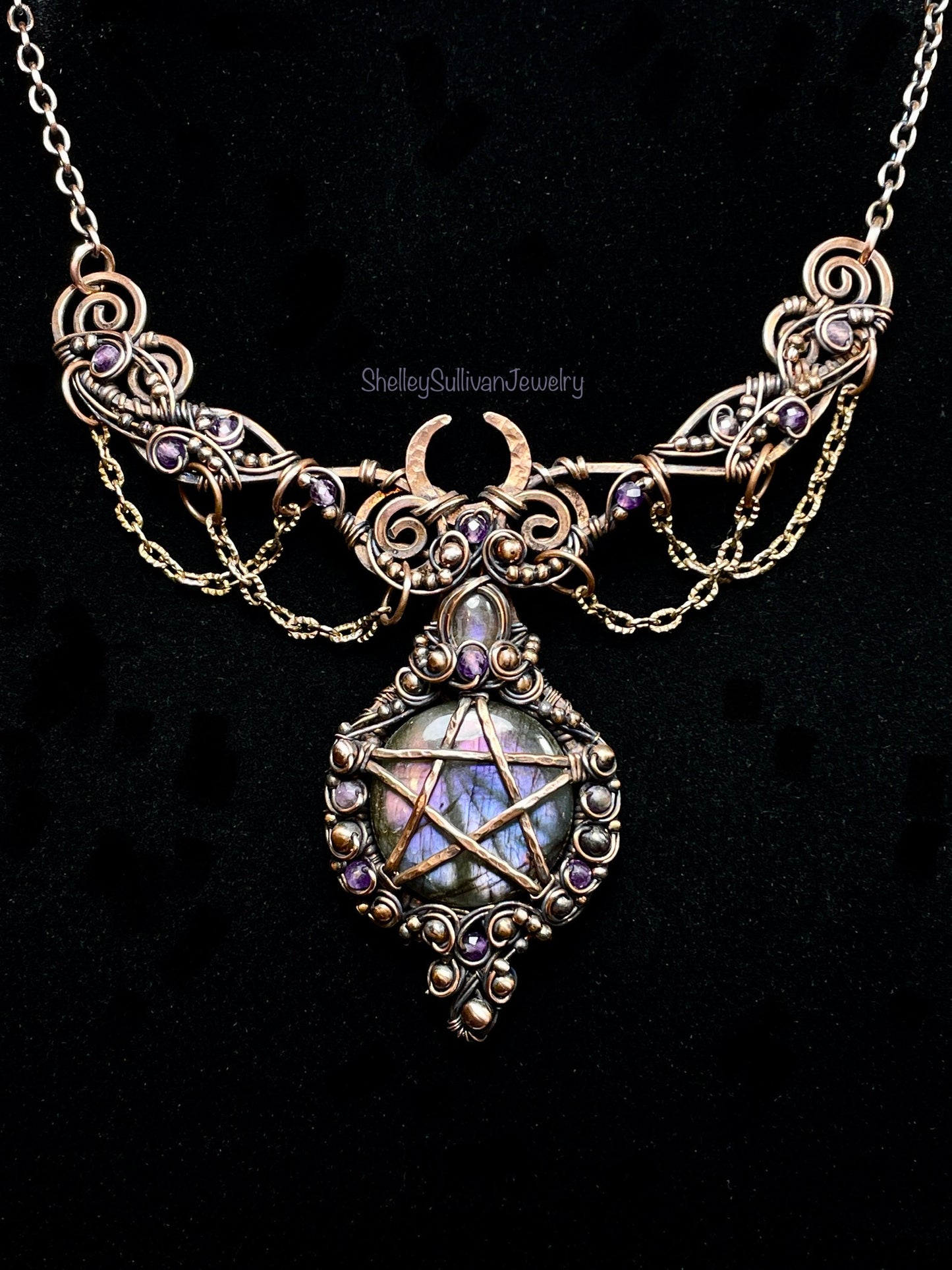 Labradorite Pentacle Collar in Copper