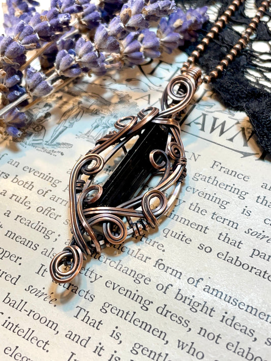 Tourmaline (Natural Black Tourmaline Crystal) Pendant in Copper