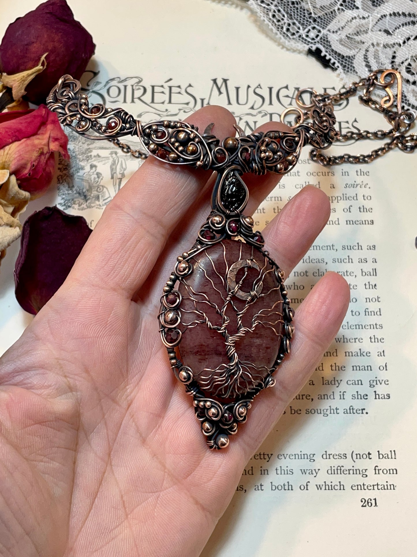 Aventurine (Red Aventurine) Tree of Life Collar Amulet in Copper