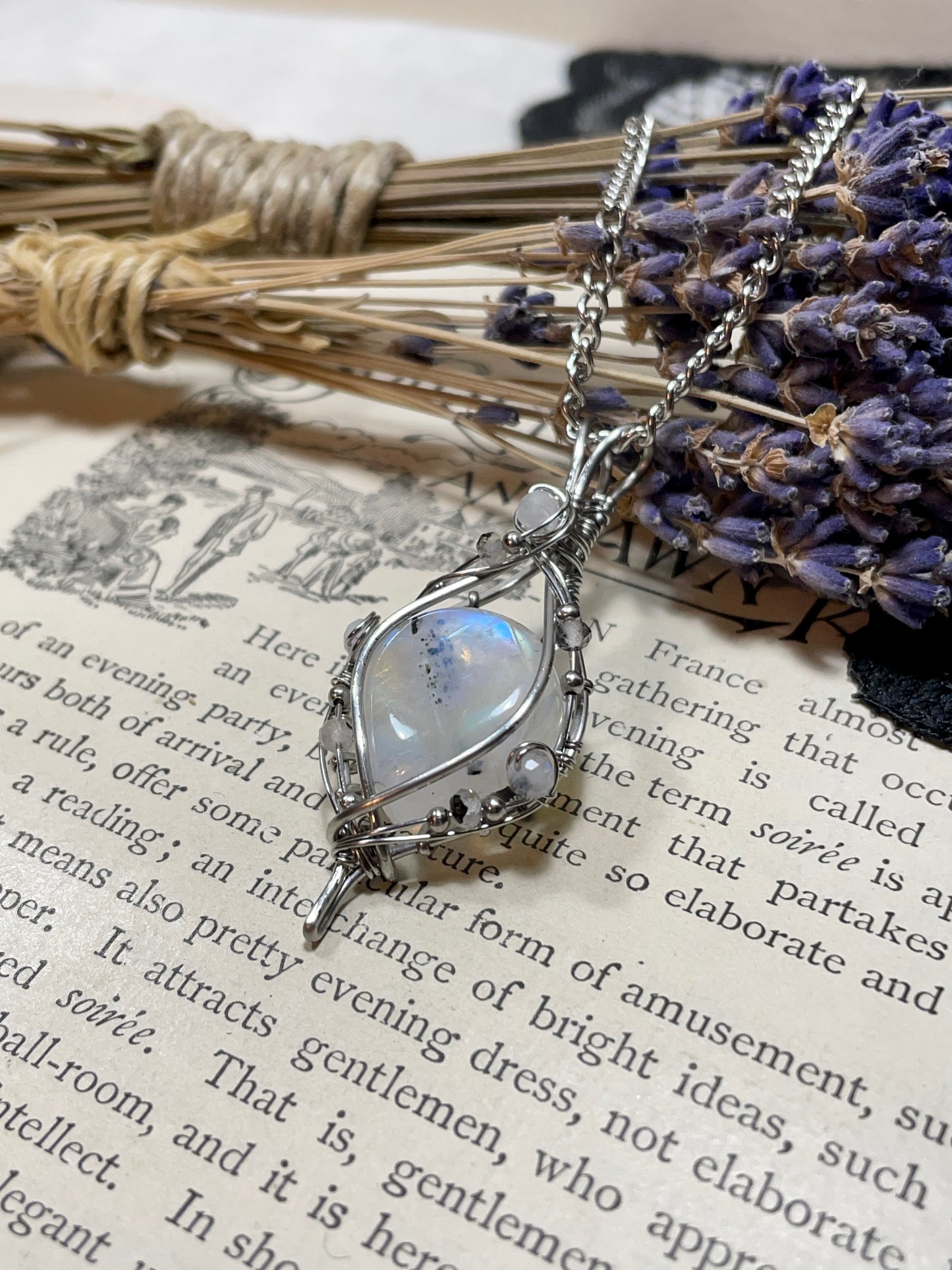 Moonstone (Rainbow Moonstone) Pendant in Stainless Steel