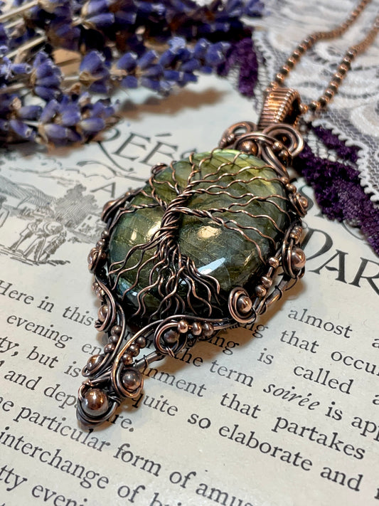 Labradorite Tree of Life Amulet in Copper