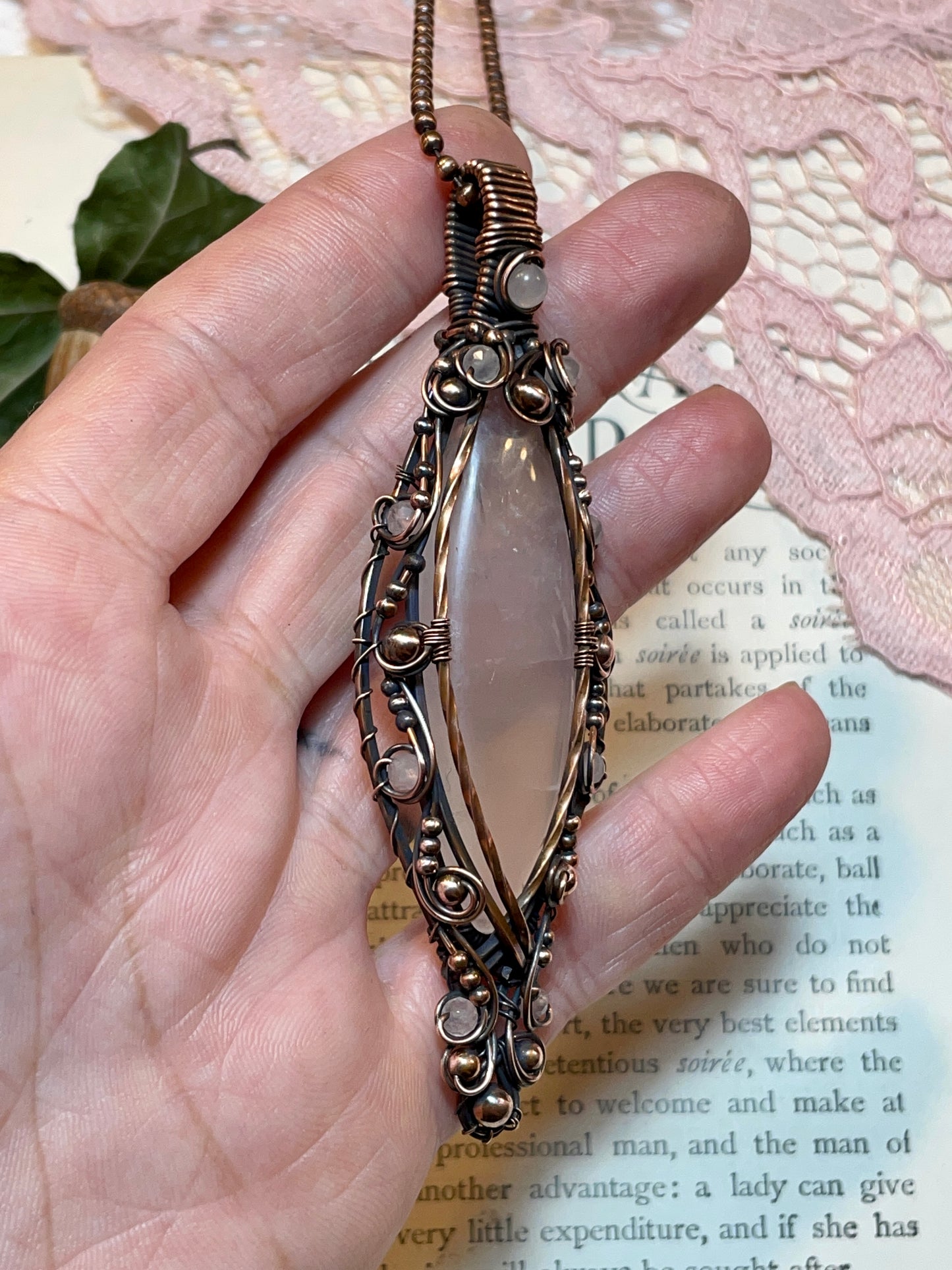 Rose Quartz Pendant in Copper