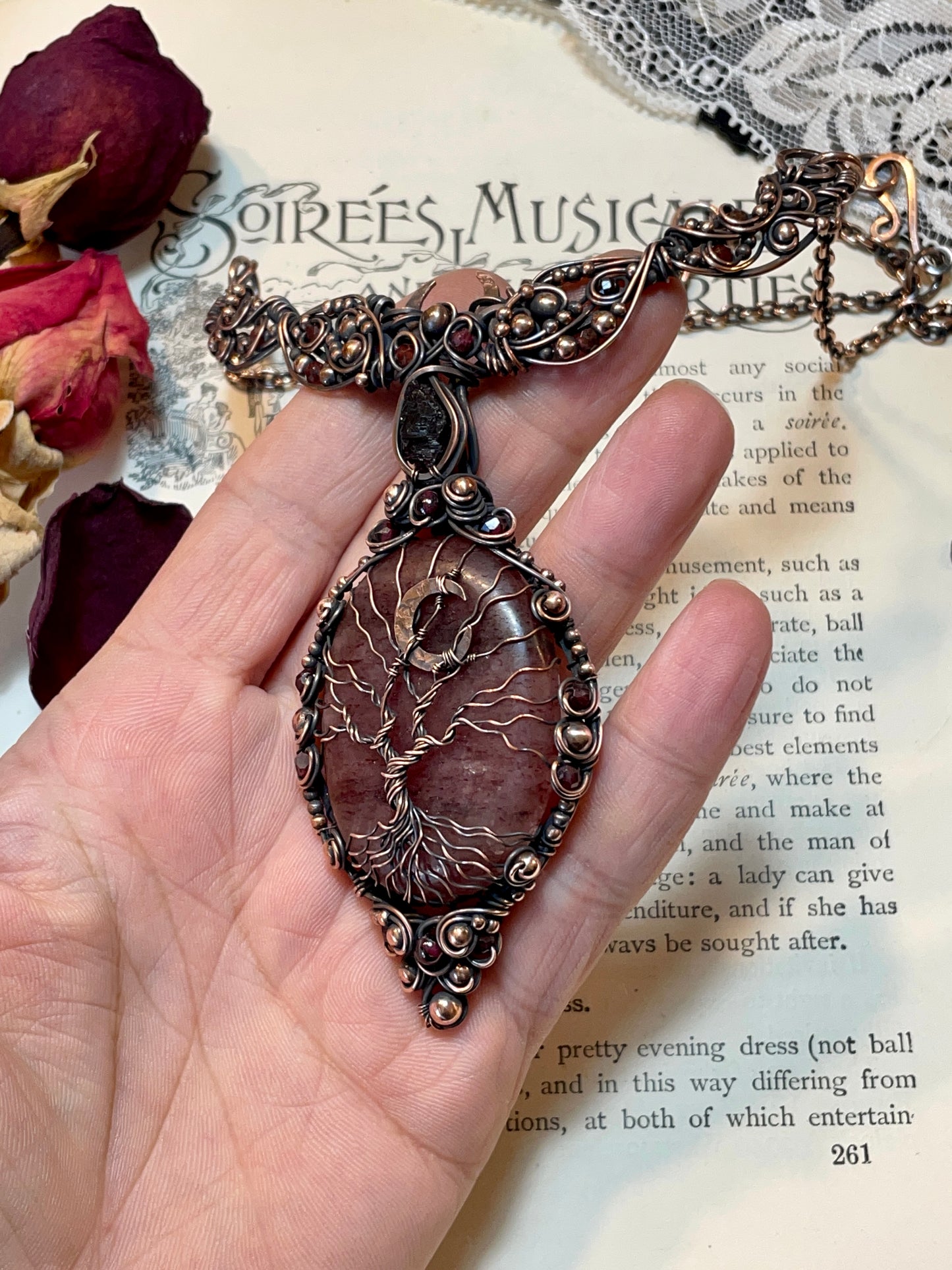 Aventurine (Red Aventurine) Tree of Life Collar Amulet in Copper