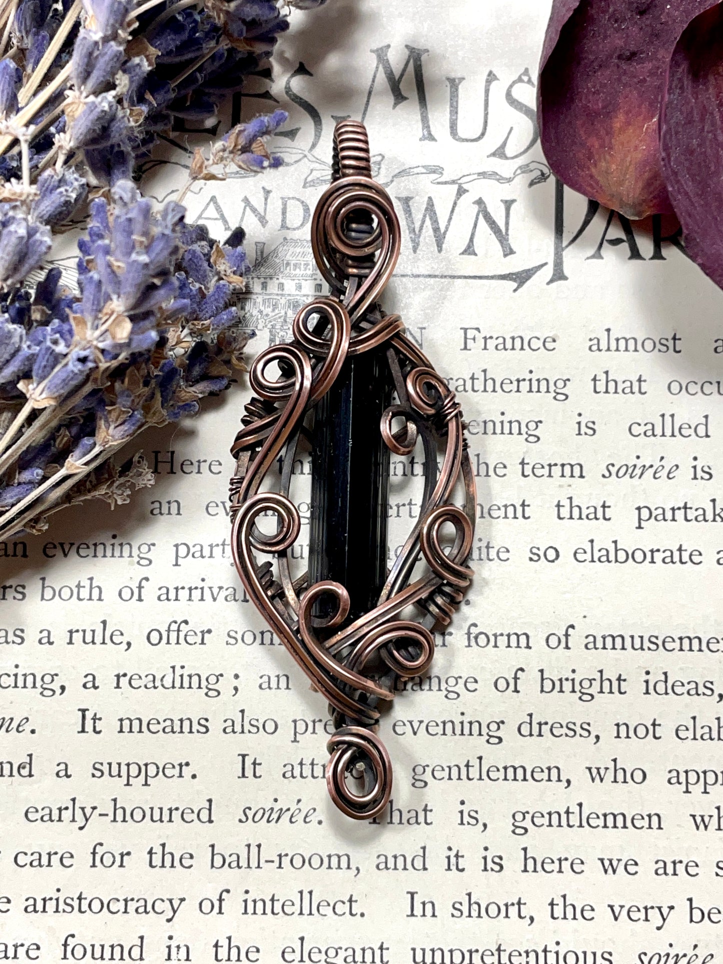 Tourmaline (Natural Black Tourmaline Crystal) Pendant in Copper