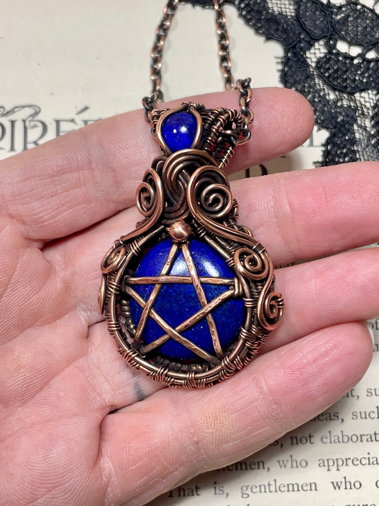 Lapis Lazuli Pentacle Pendant in Copper