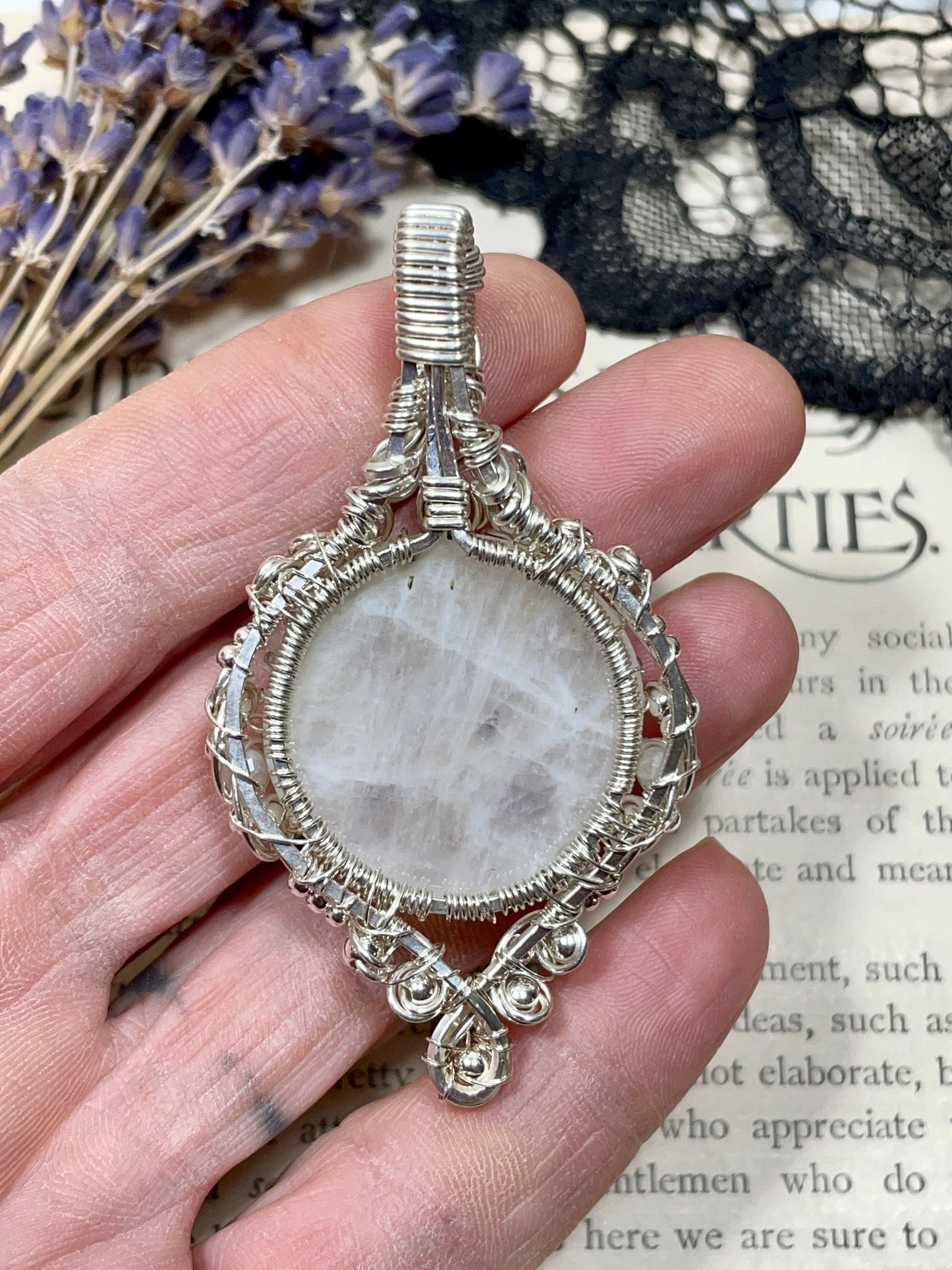 Moonstone (Rainbow Moonstone) Tree of Life Pendant in Sterling Silver