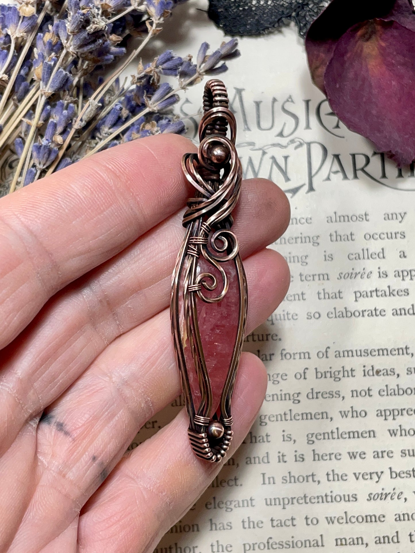 Rhodochrosite Pendant in Copper