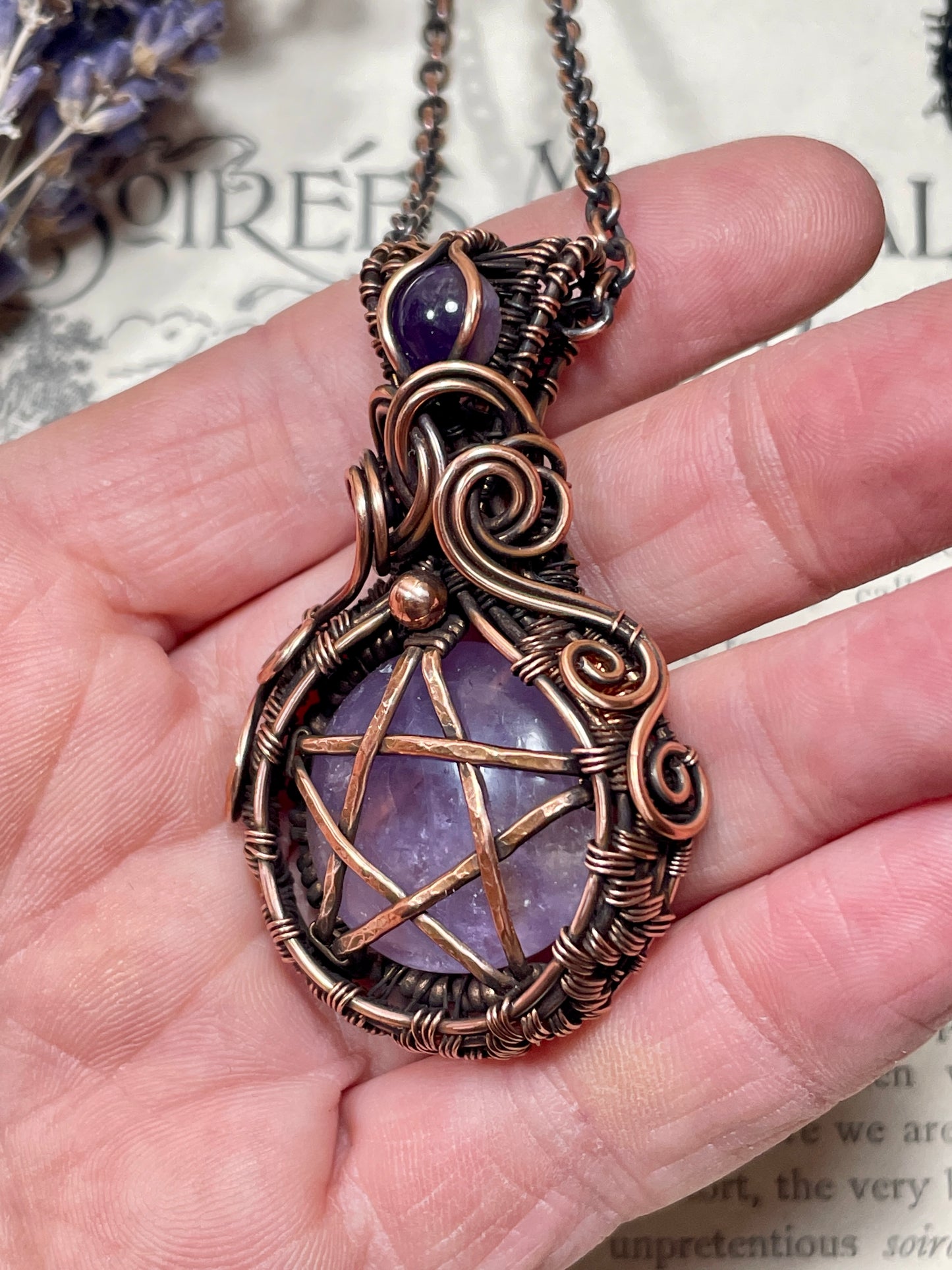 Amethyst Pentacle Amulet in Copper