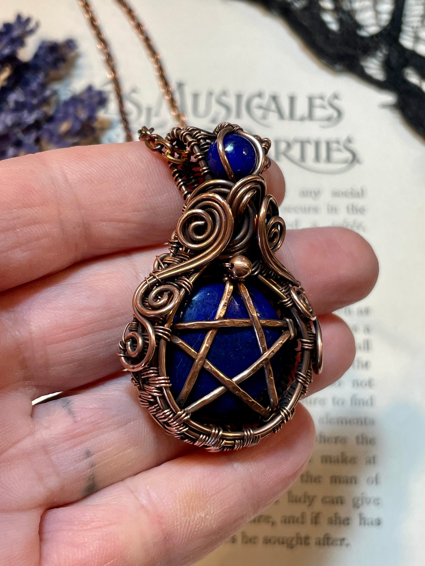 Lapis Lazuli Pentacle Pendant in Copper