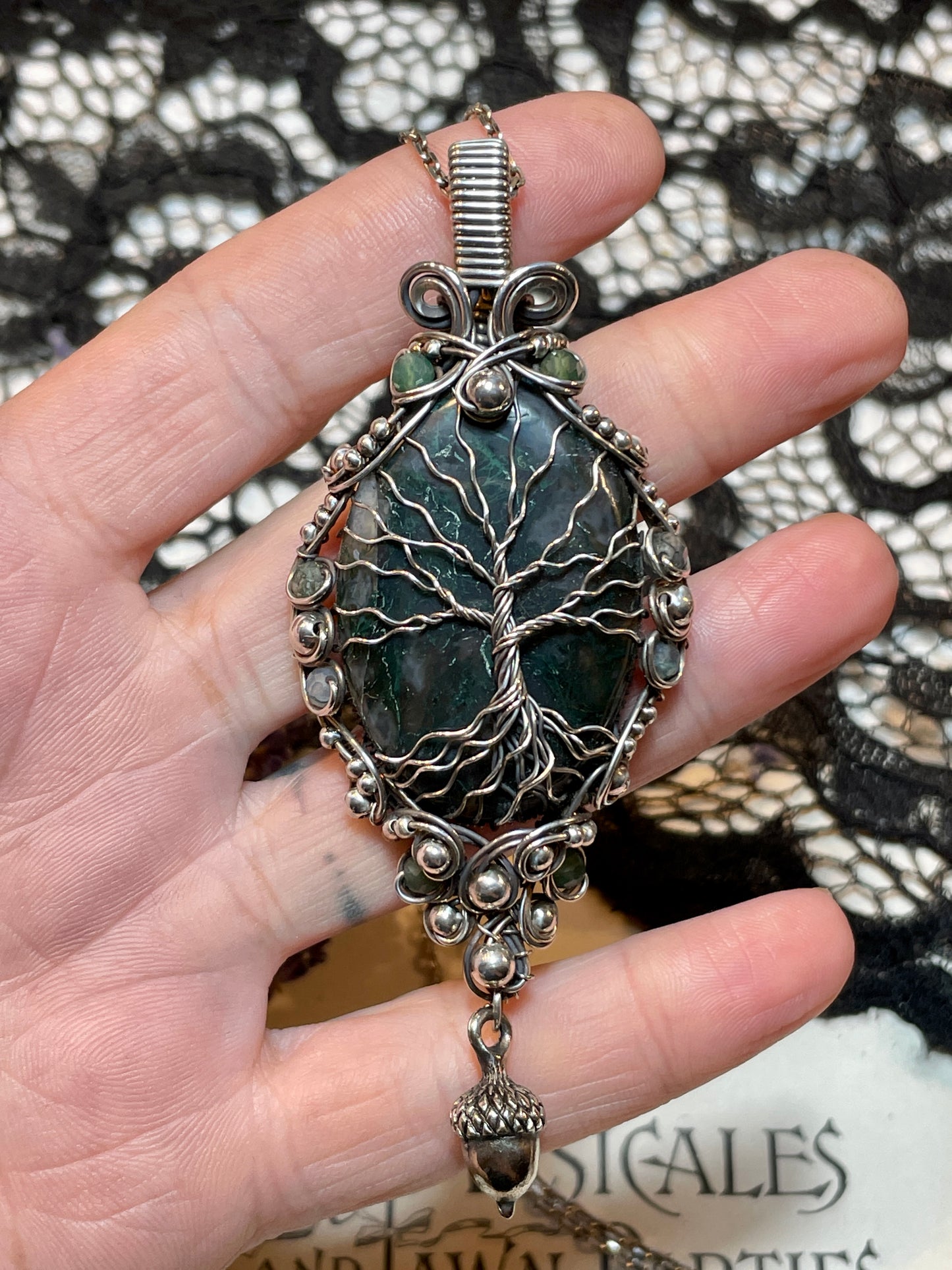 Moss Agate Tree of Life Amulet in Sterling Silver