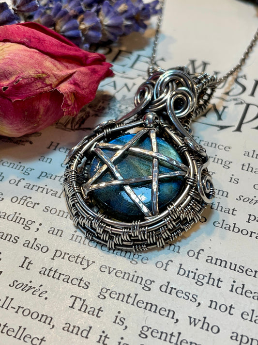 Labradorite Pentacle Amulet in Sterling Silver