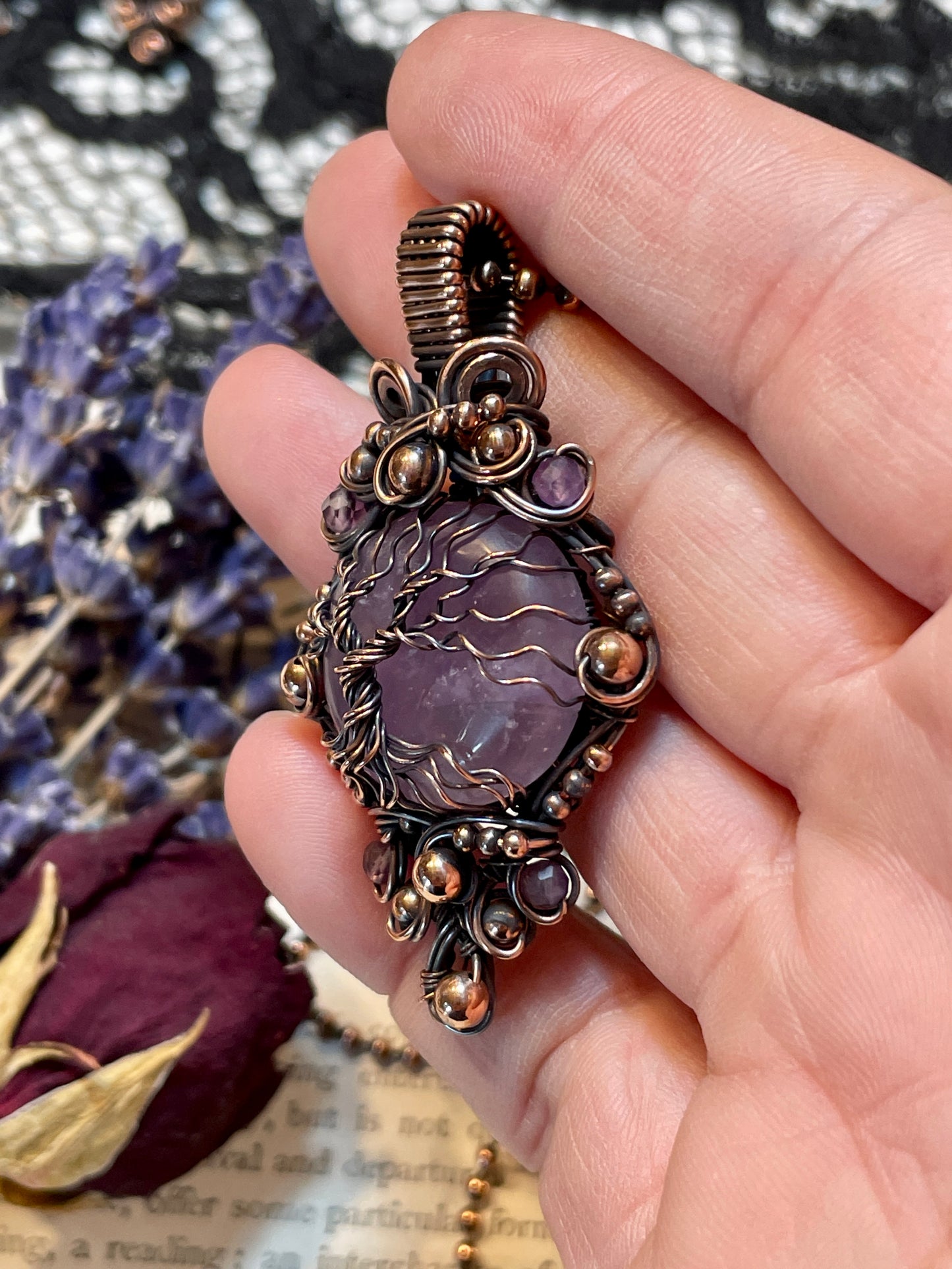 Amethyst Tree of Life Pendant in Copper