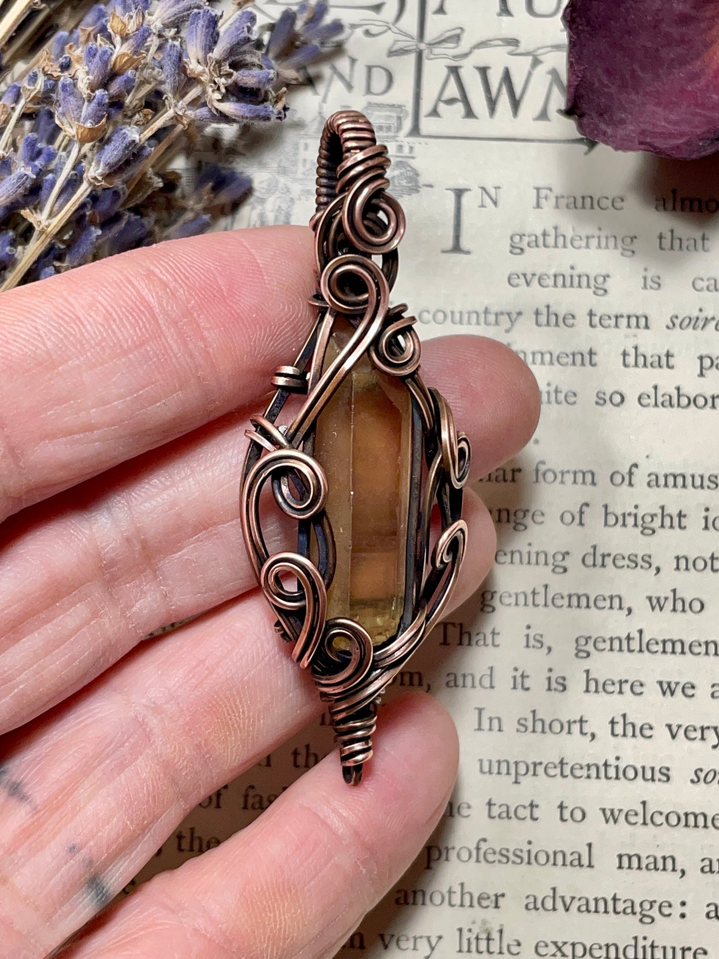Citrine (Natural Raw Honey Citrine) Pendant in Copper