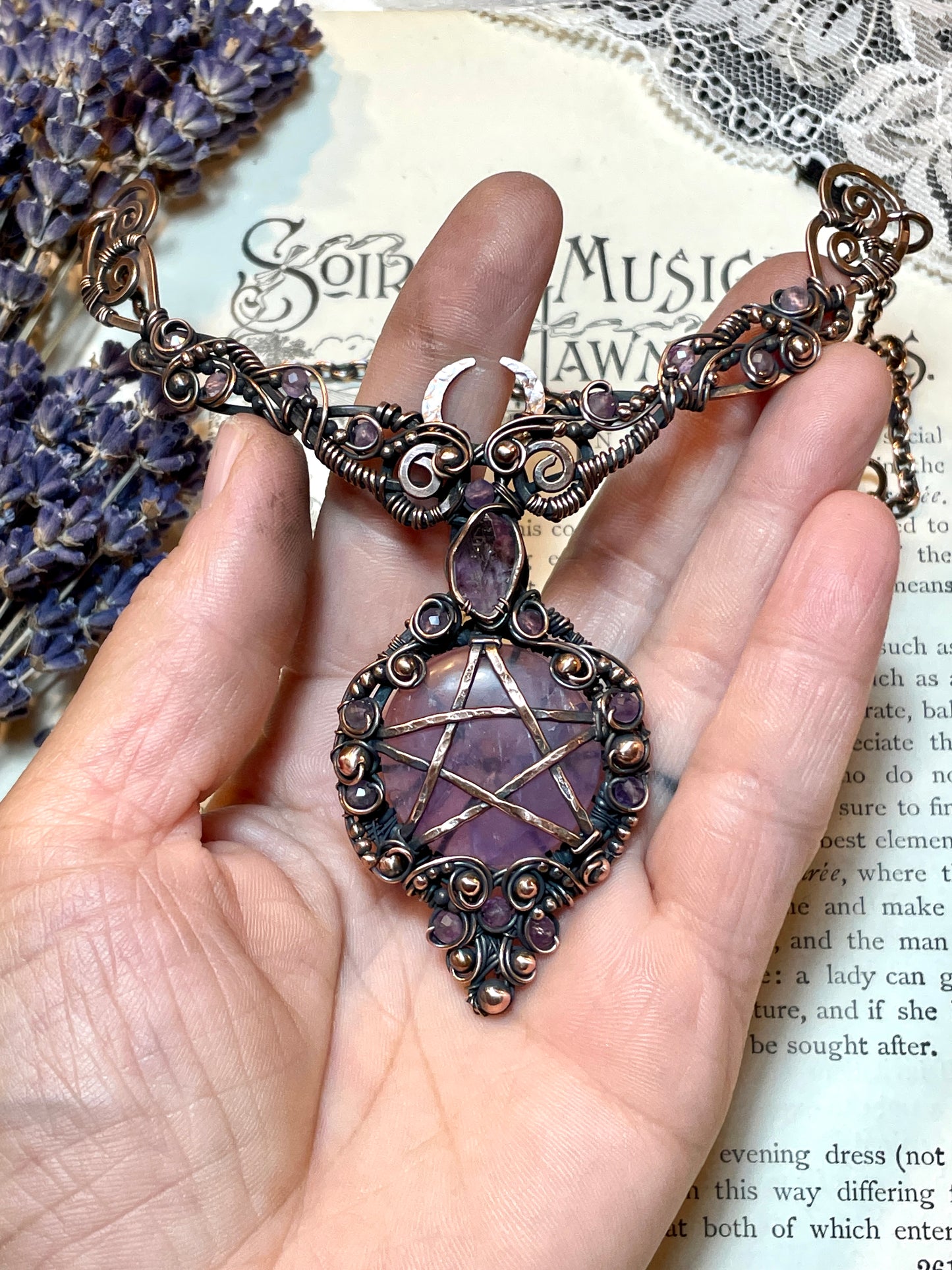 Amethyst Pentacle Collar in Copper