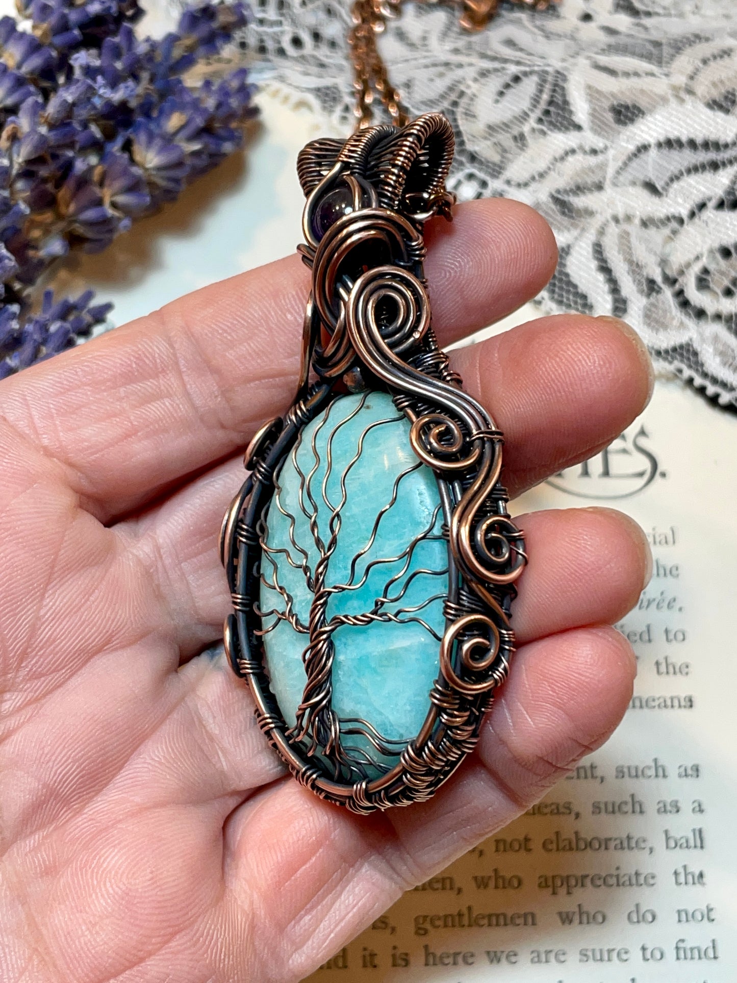 Amazonite Tree of Life Pendant in Copper