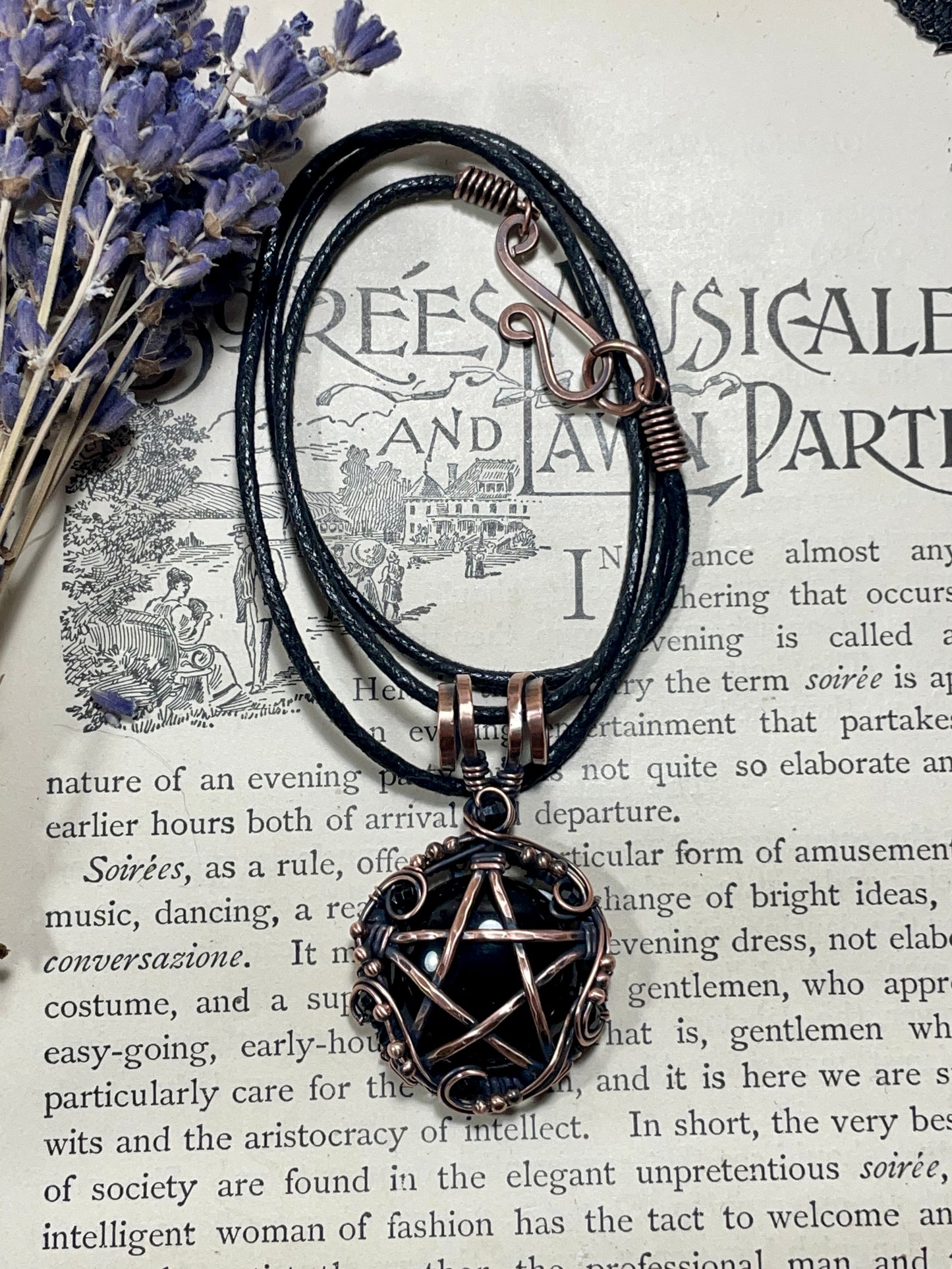 Onyx and Spinel Pentacle Pendant in Copper