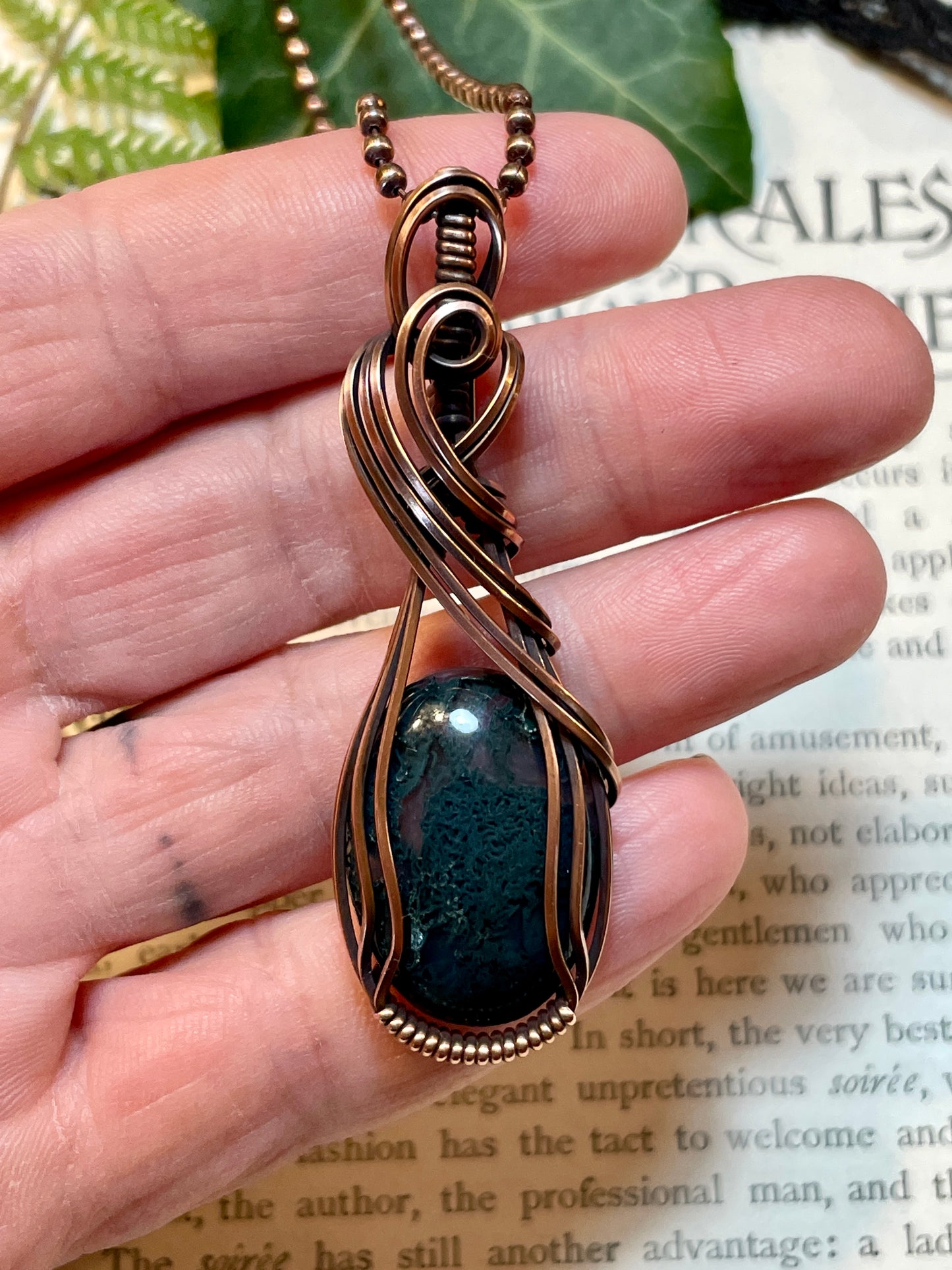 Moss Agate Pendant in Copper