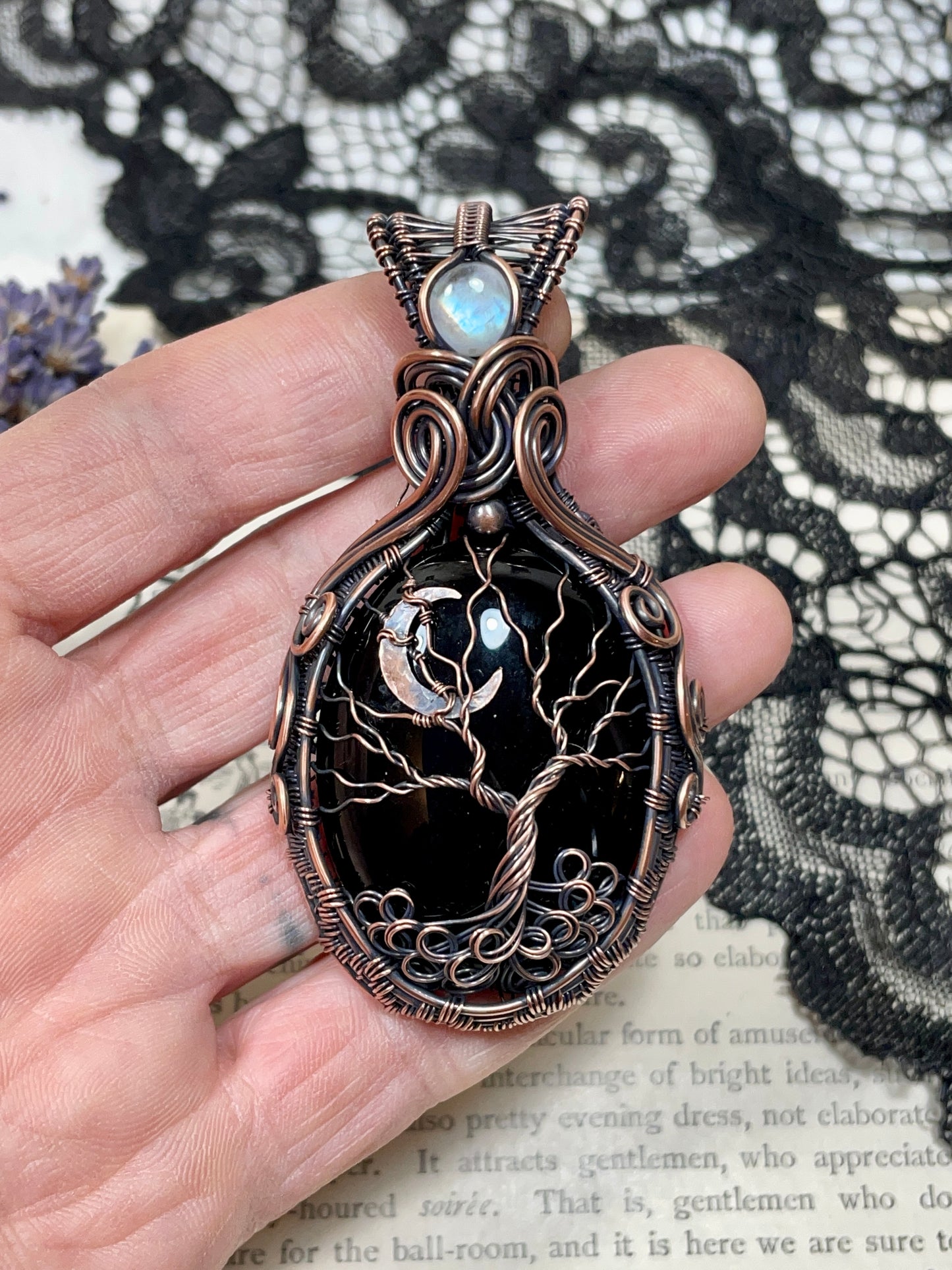 Onyx Tree of Life Pendant in Copper