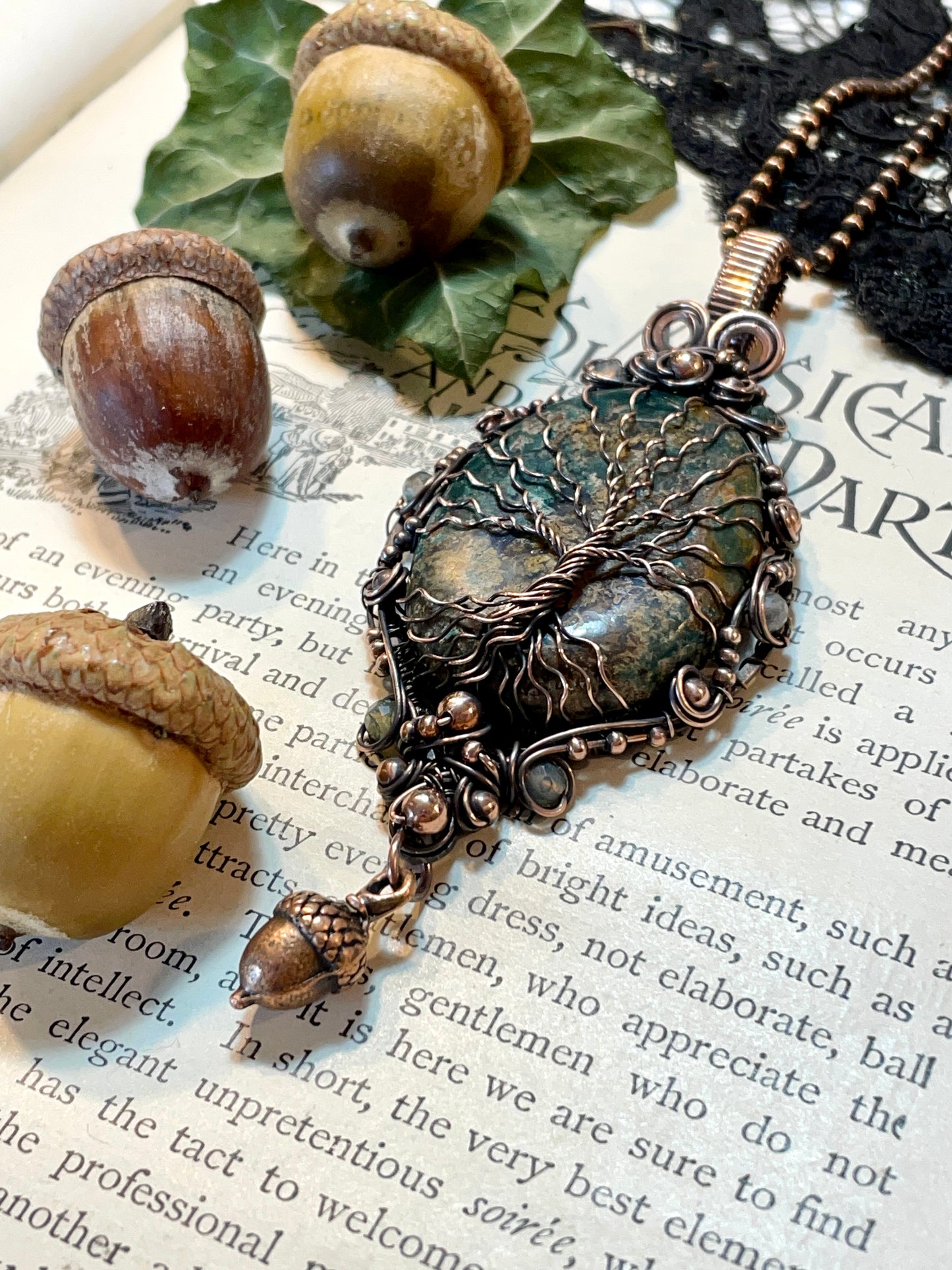 Moss Agate Tree of Life Amulet in Copper