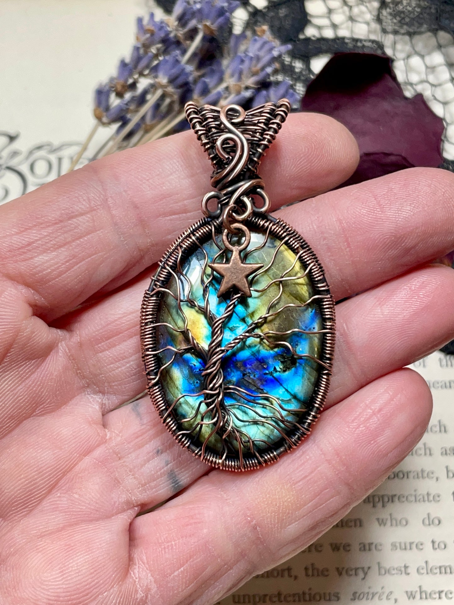 Labradorite Tree of Life Pendant in Copper