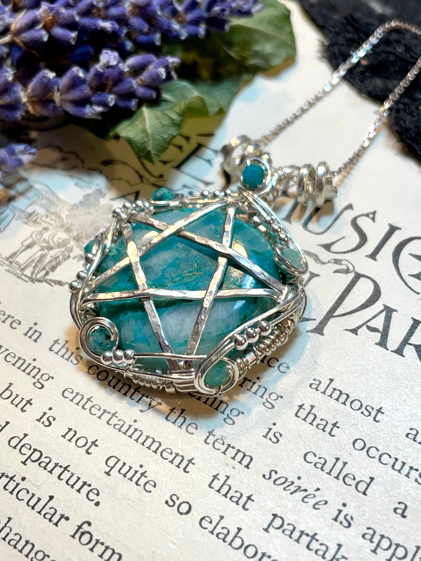 Chrysocolla Quartz Pentacle Pendant in Sterling Silver