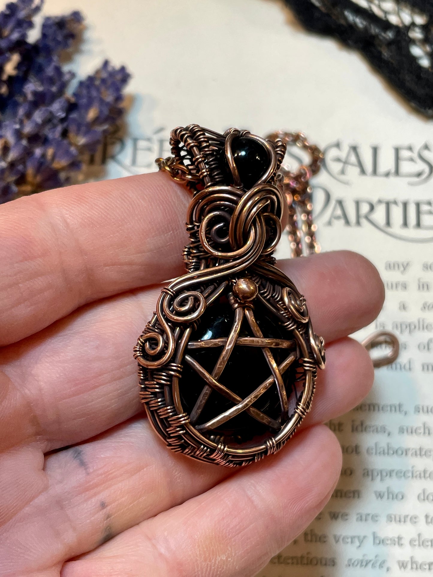 Onyx Pentacle Pendant in Copper