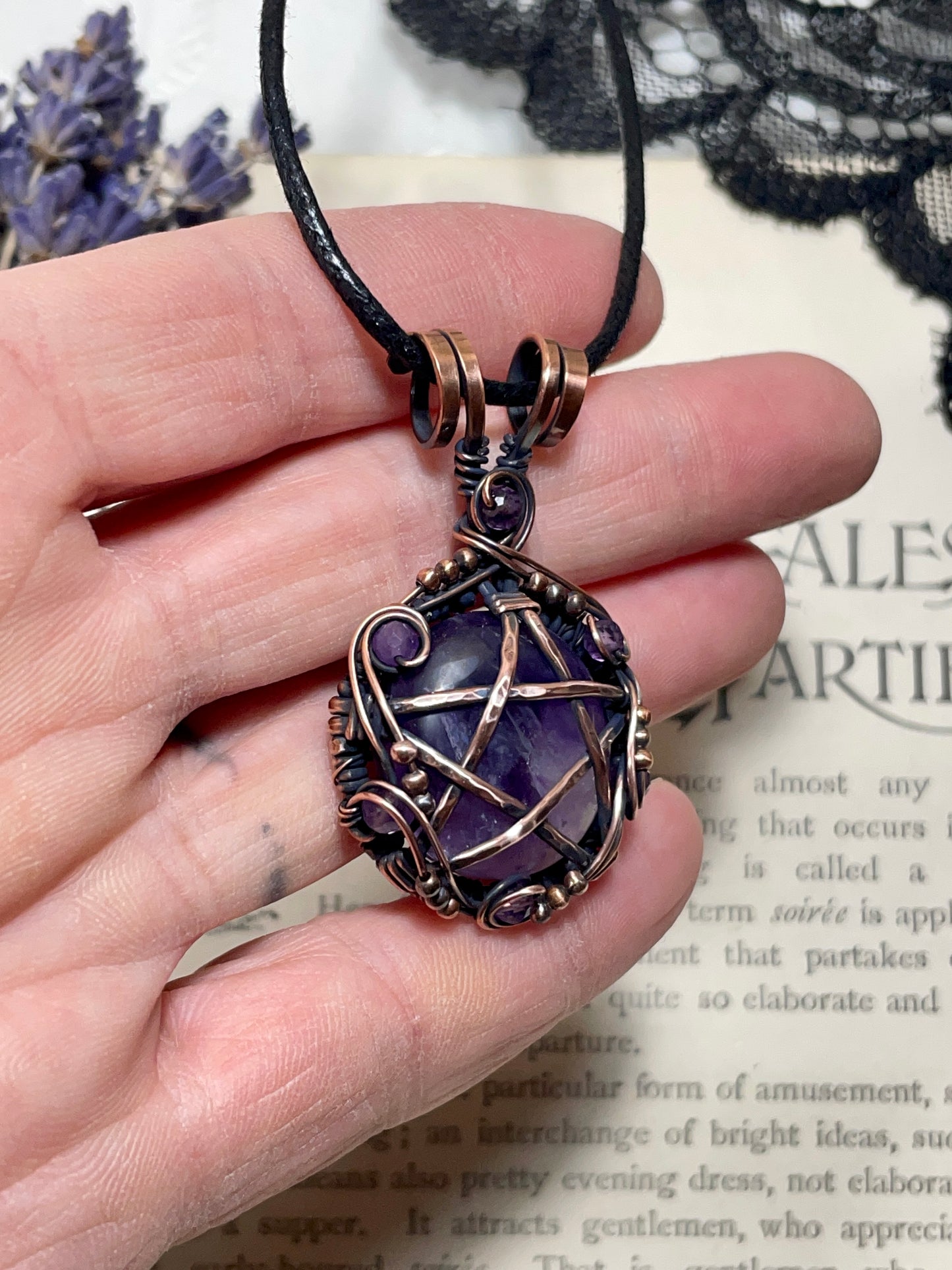 Amethyst Pentacle Pendant in Antiqued Copper