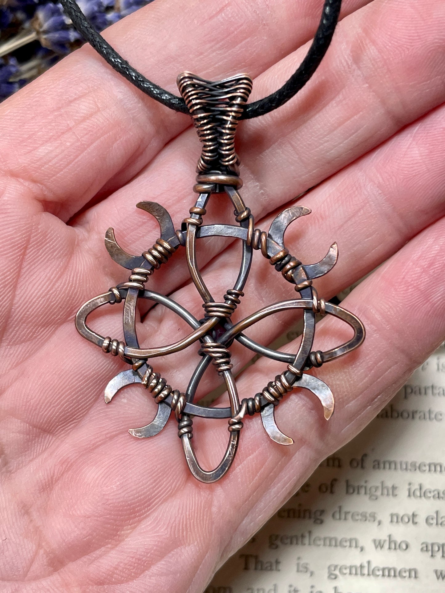 Amethyst Witches Knot Pendant in Antiqued Copper