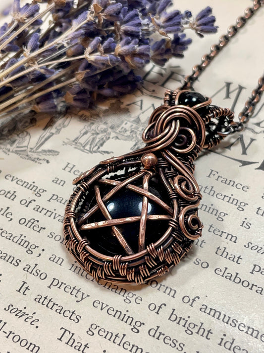 Onyx Pentacle Pendant in Copper
