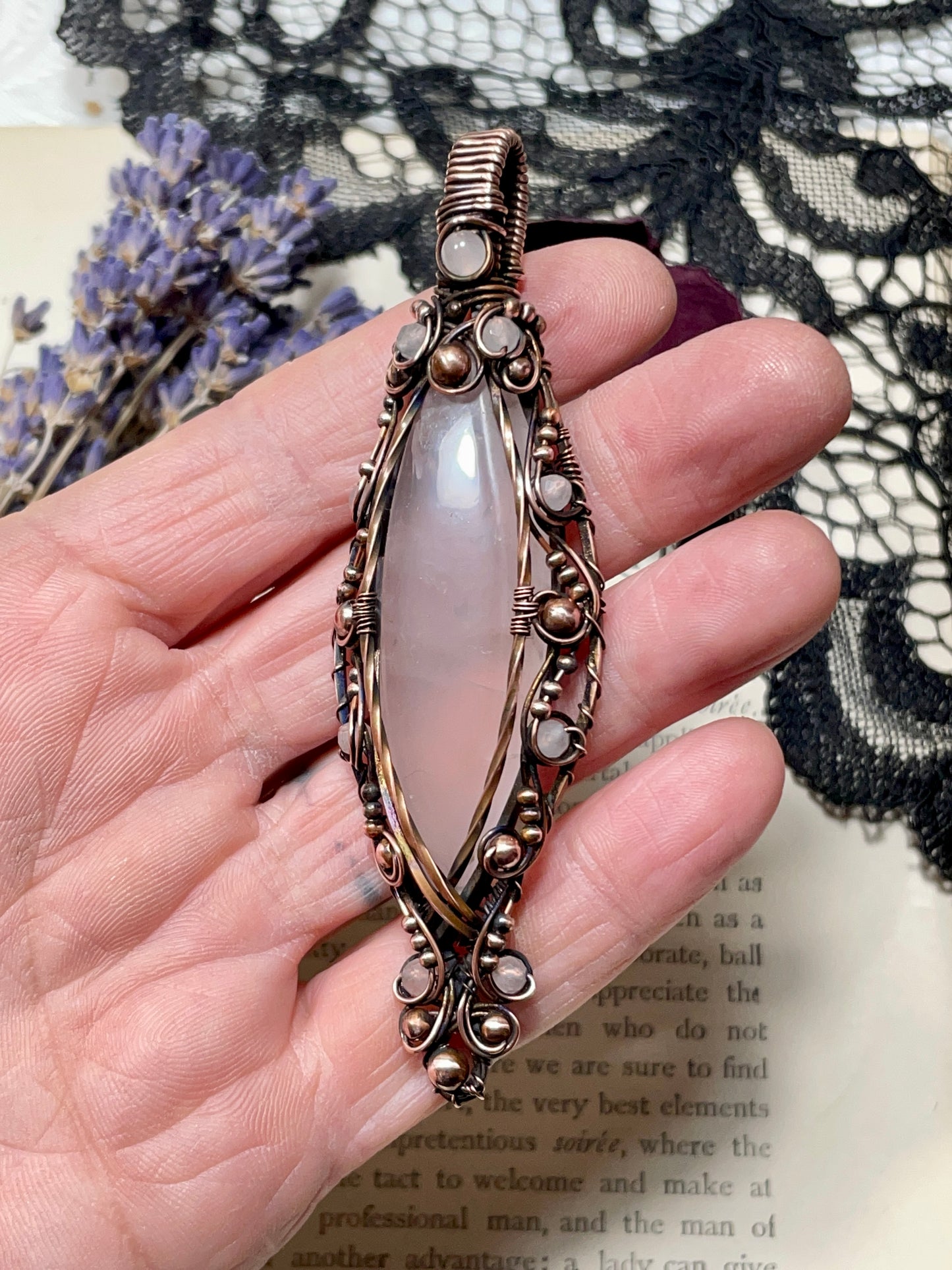 Rose Quartz Pendant in Copper