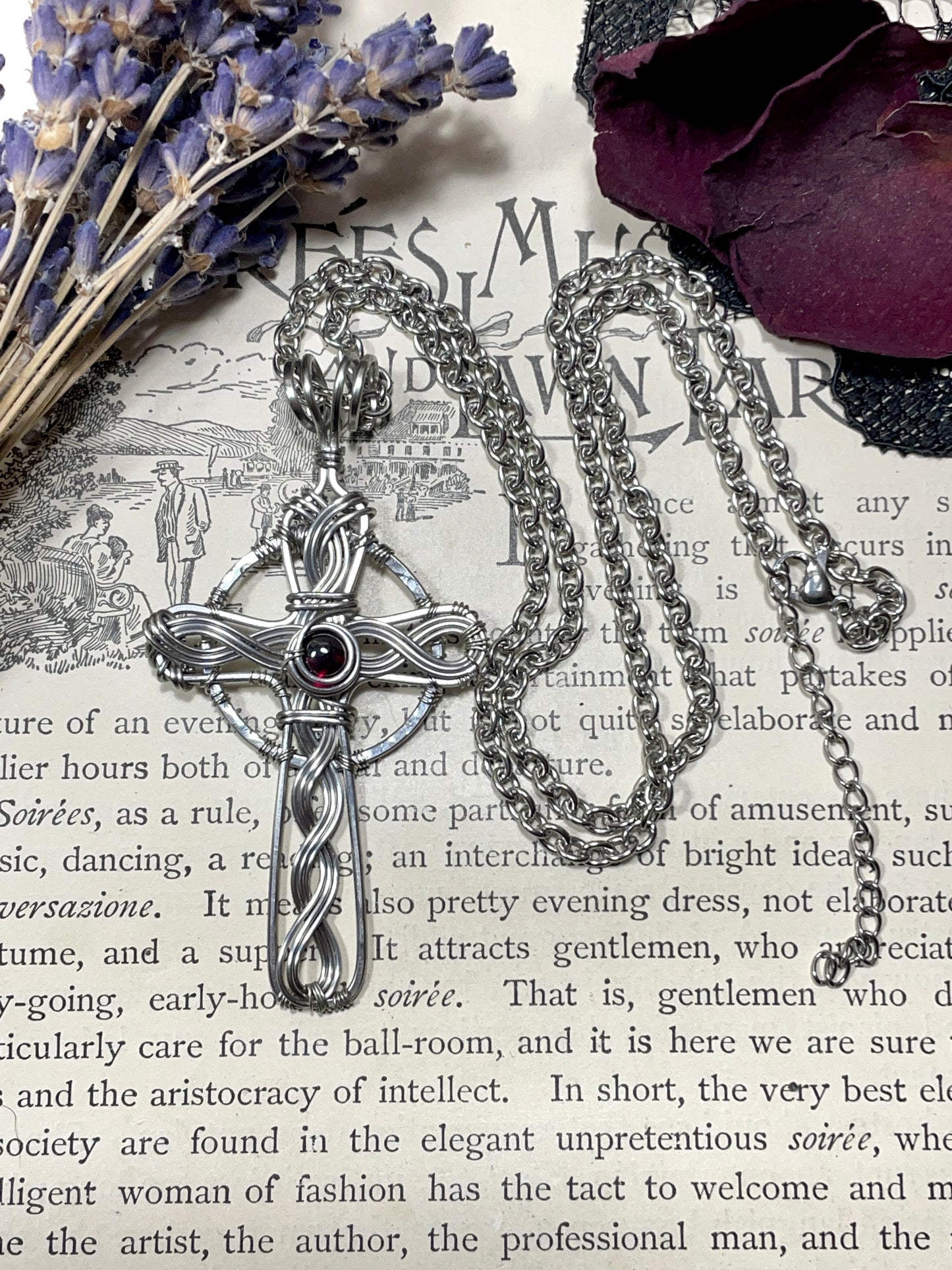 Garnet Celtic Cross Pendant in Stainless Steel