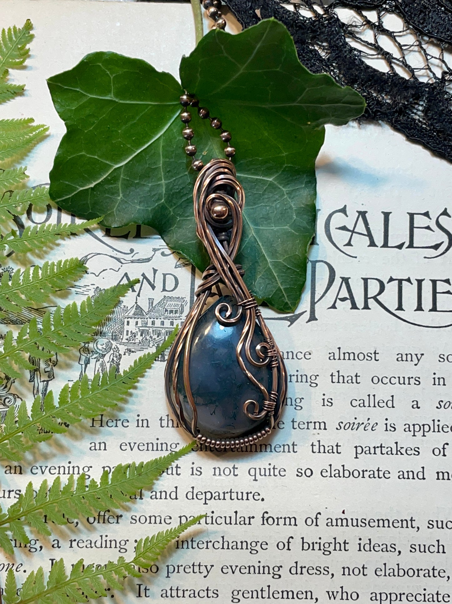 Moss Agate Pendant in Copper