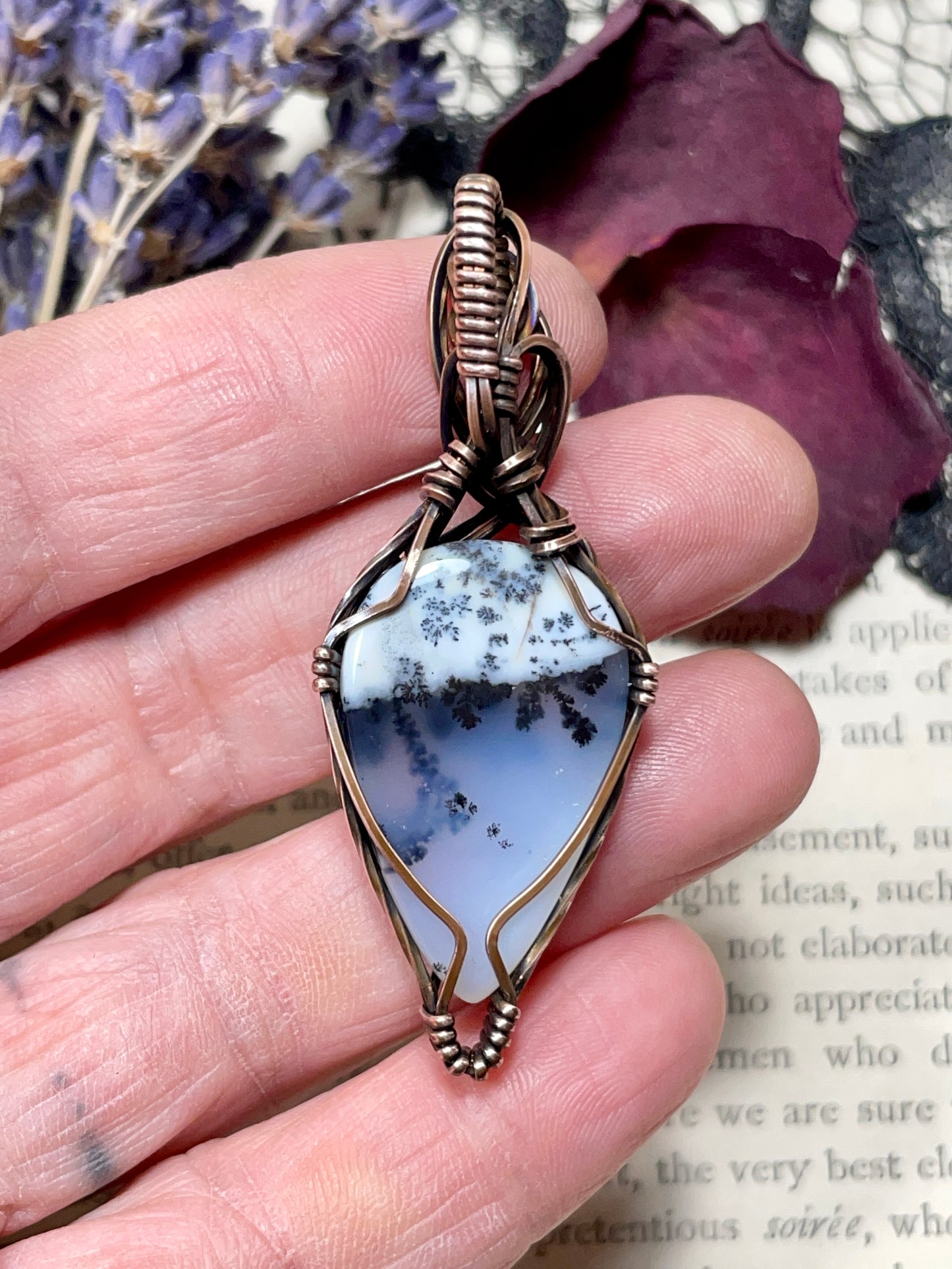 Merlinite (Dendritic Agate) Pendant in Copper