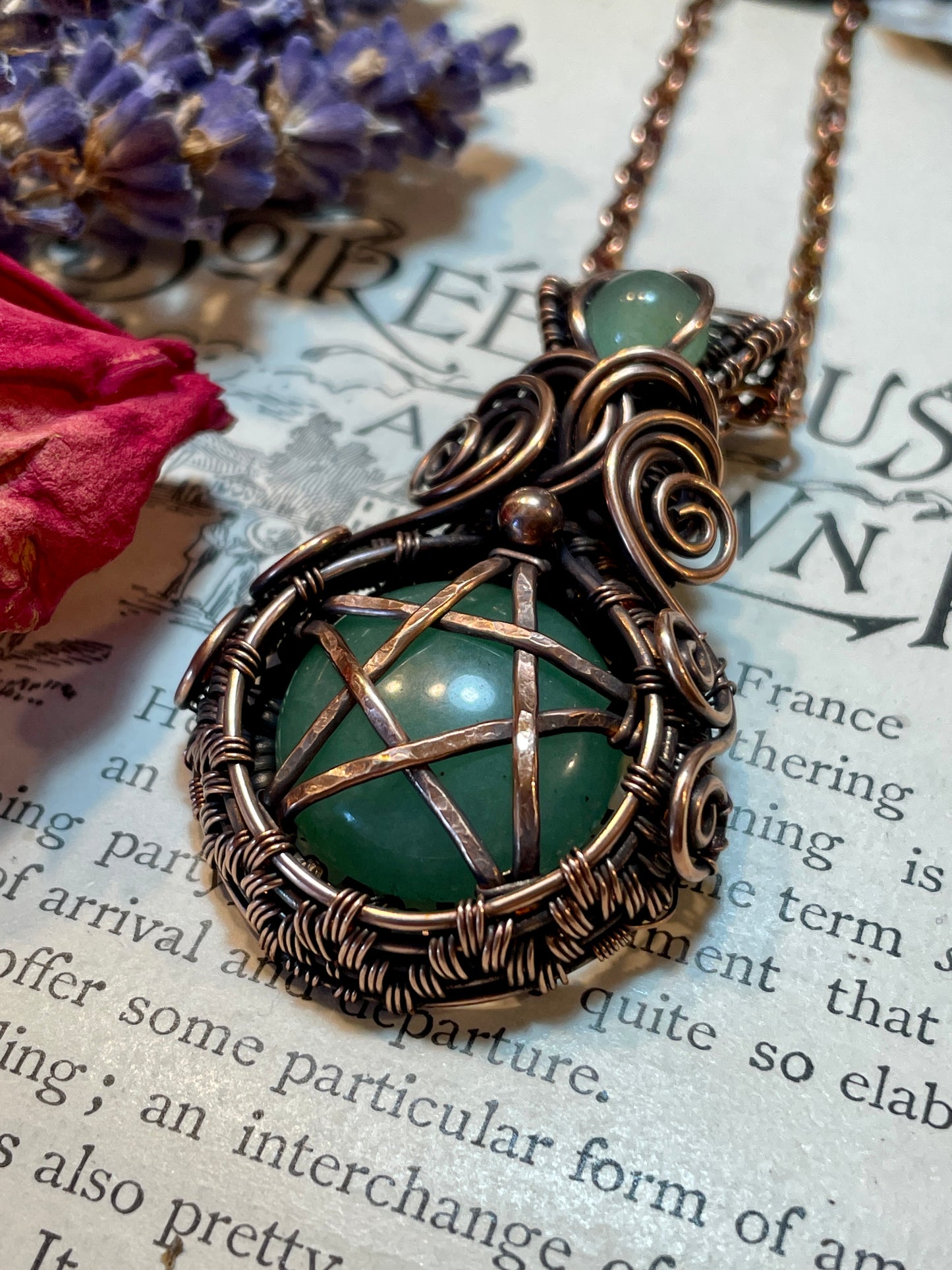 Aventurine (Green Aventurine) Pentacle Pendant in Copper