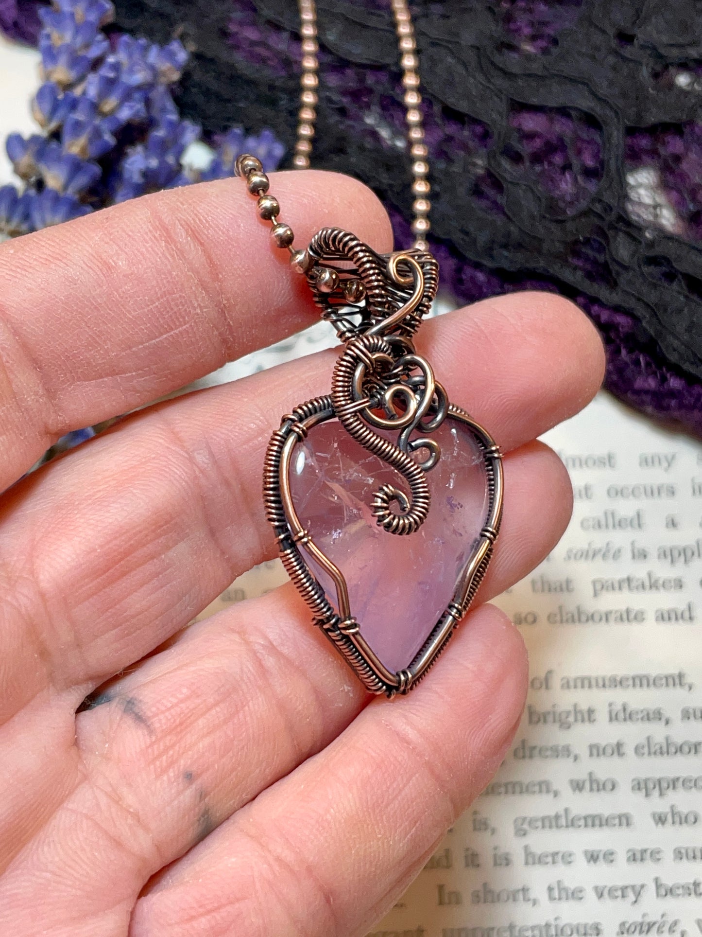 Amethyst Heart Pendant in Copper