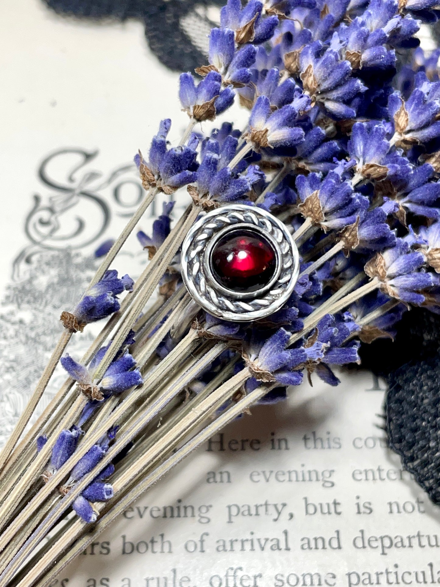 Garnet Sterling Silver Ring Size 7