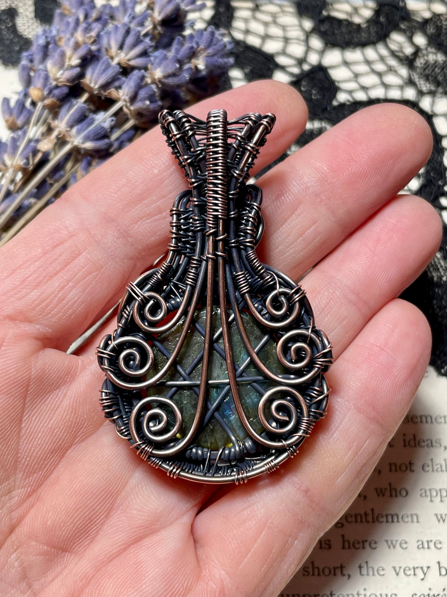 Labradorite Pentacle Amulet in Copper