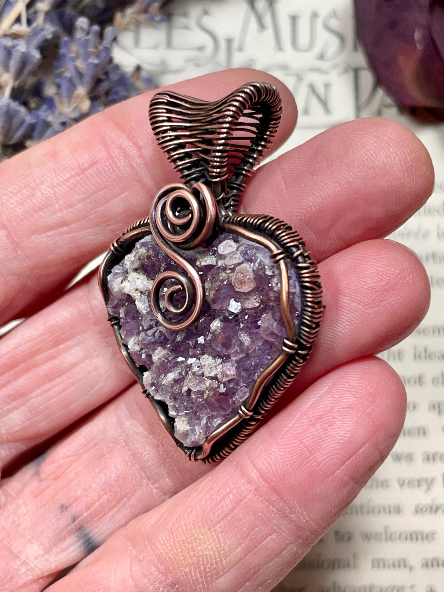 Amethyst Heart (Thunder Bay, Ontario Amethyst Cluster) in Copper