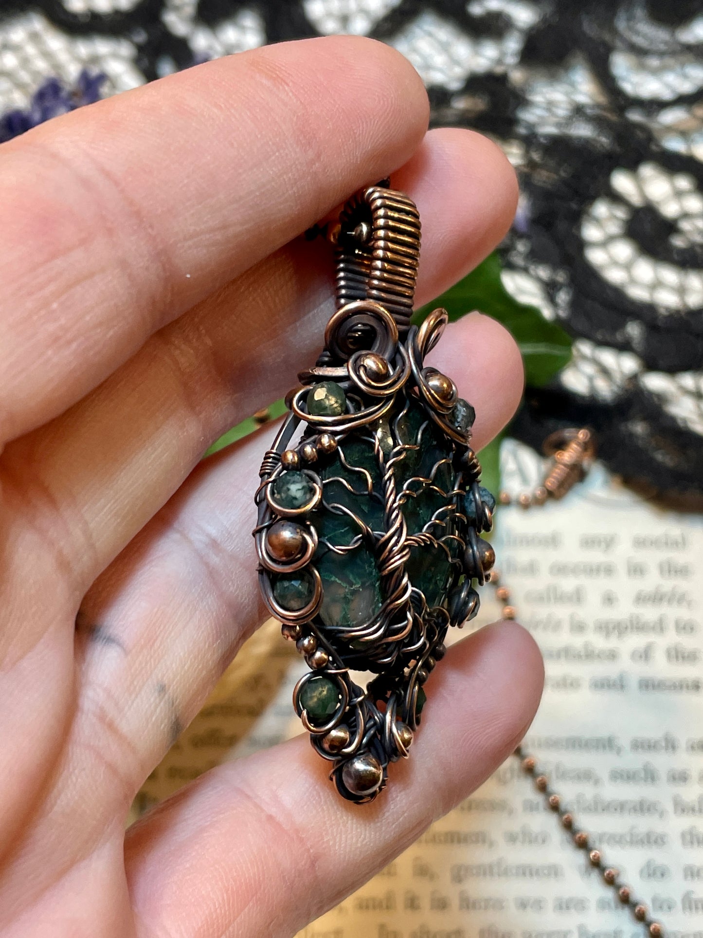 Moss Agate Tree Tree of Life Amulet in Copper