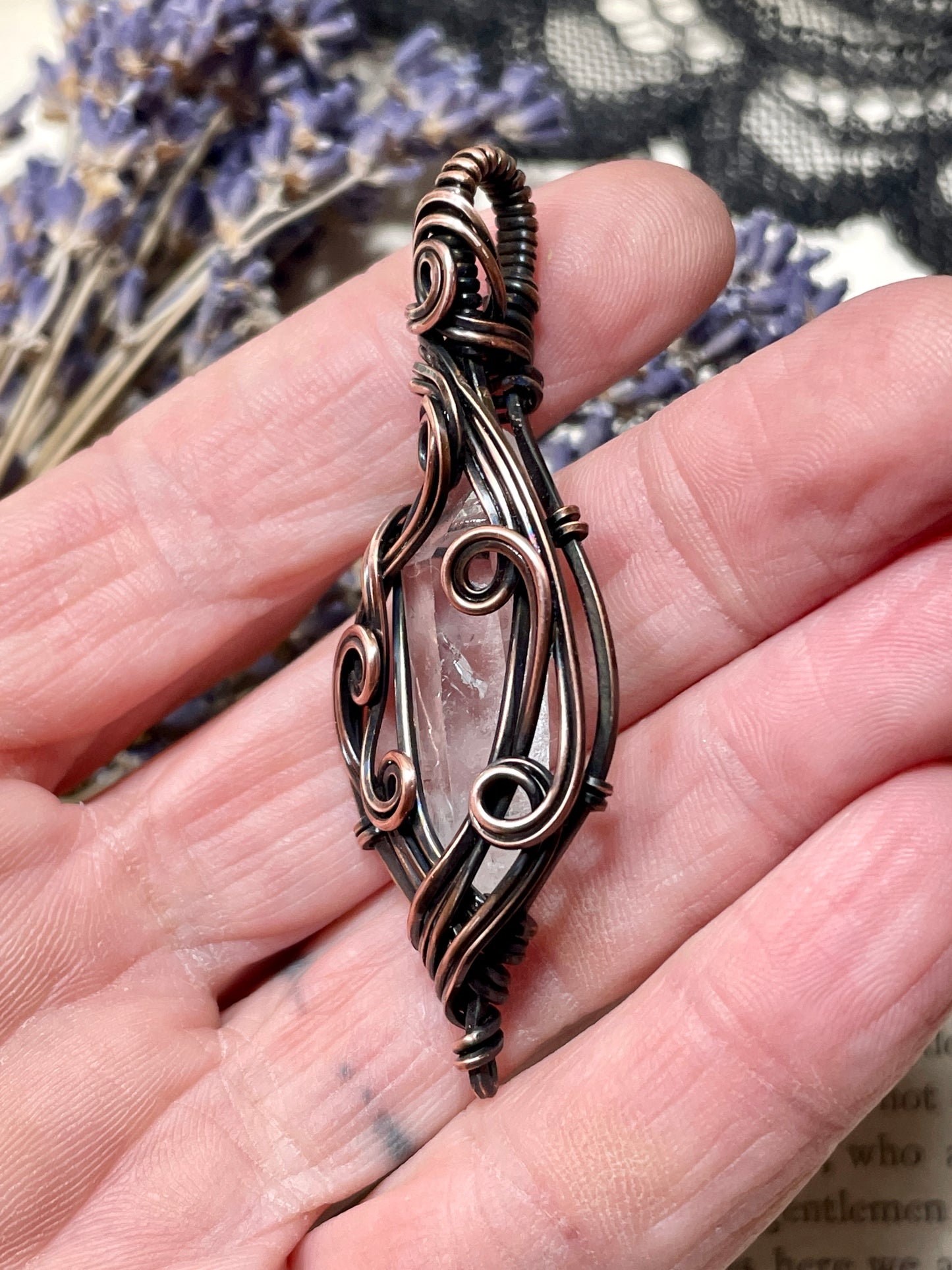 Quartz Crystal Point (Clear Quartz Crystal )Pendant in Copper #1