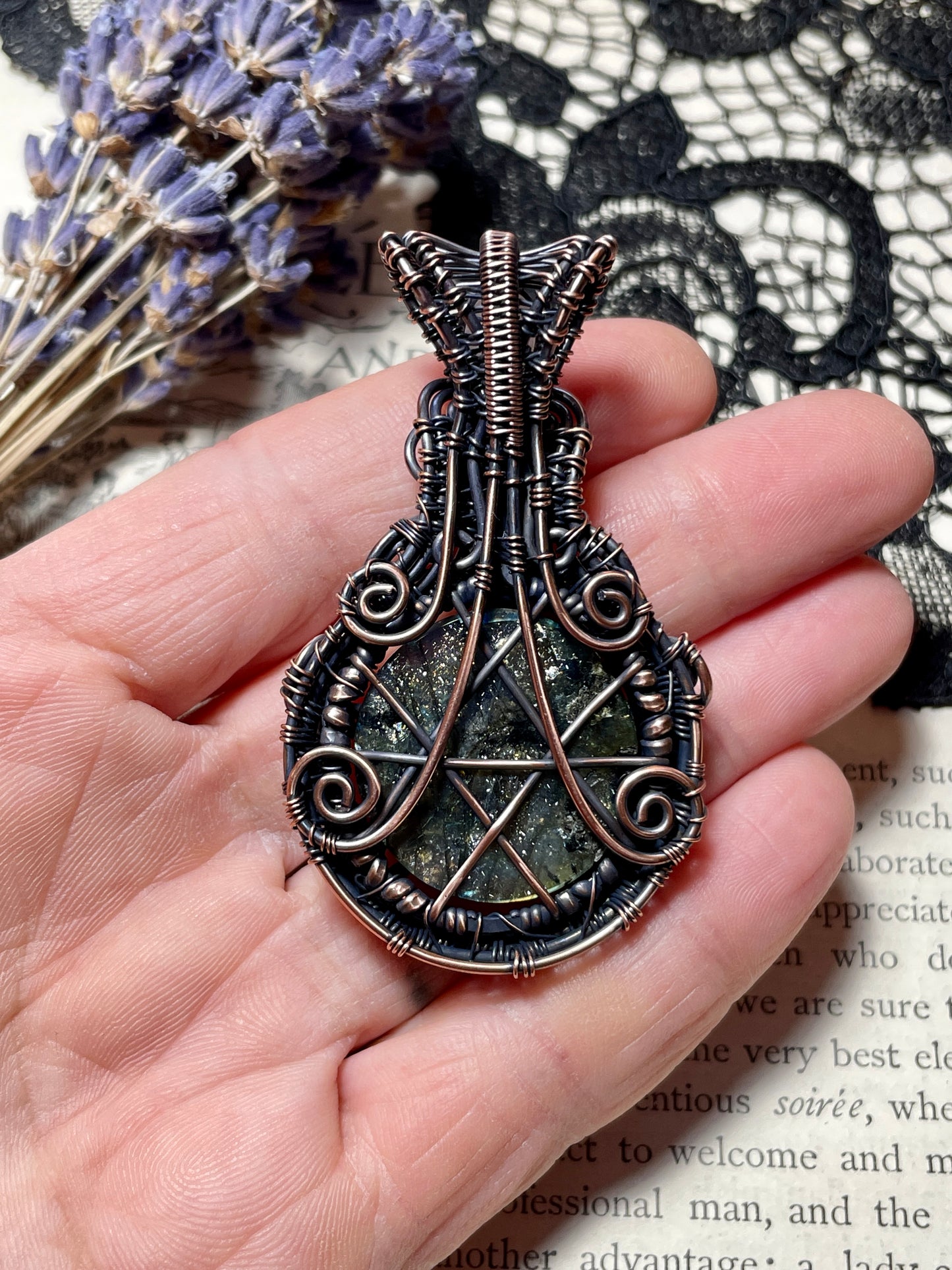 Labradorite Pentacle Amulet in Copper