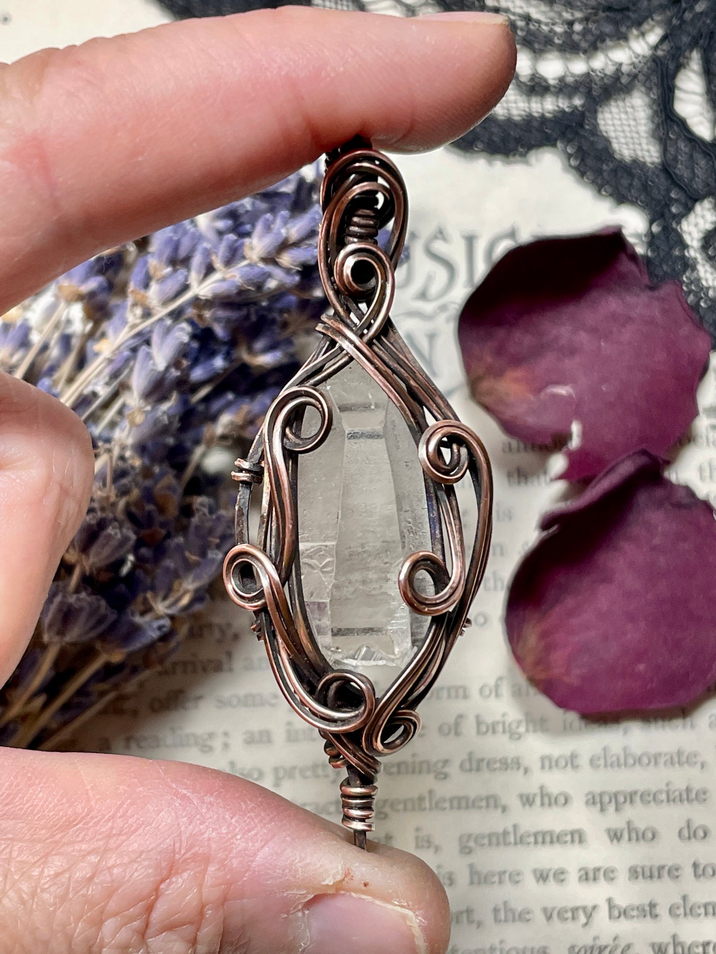 Quartz Crystal Point (Clear Quartz Crystal )Pendant in Copper #2