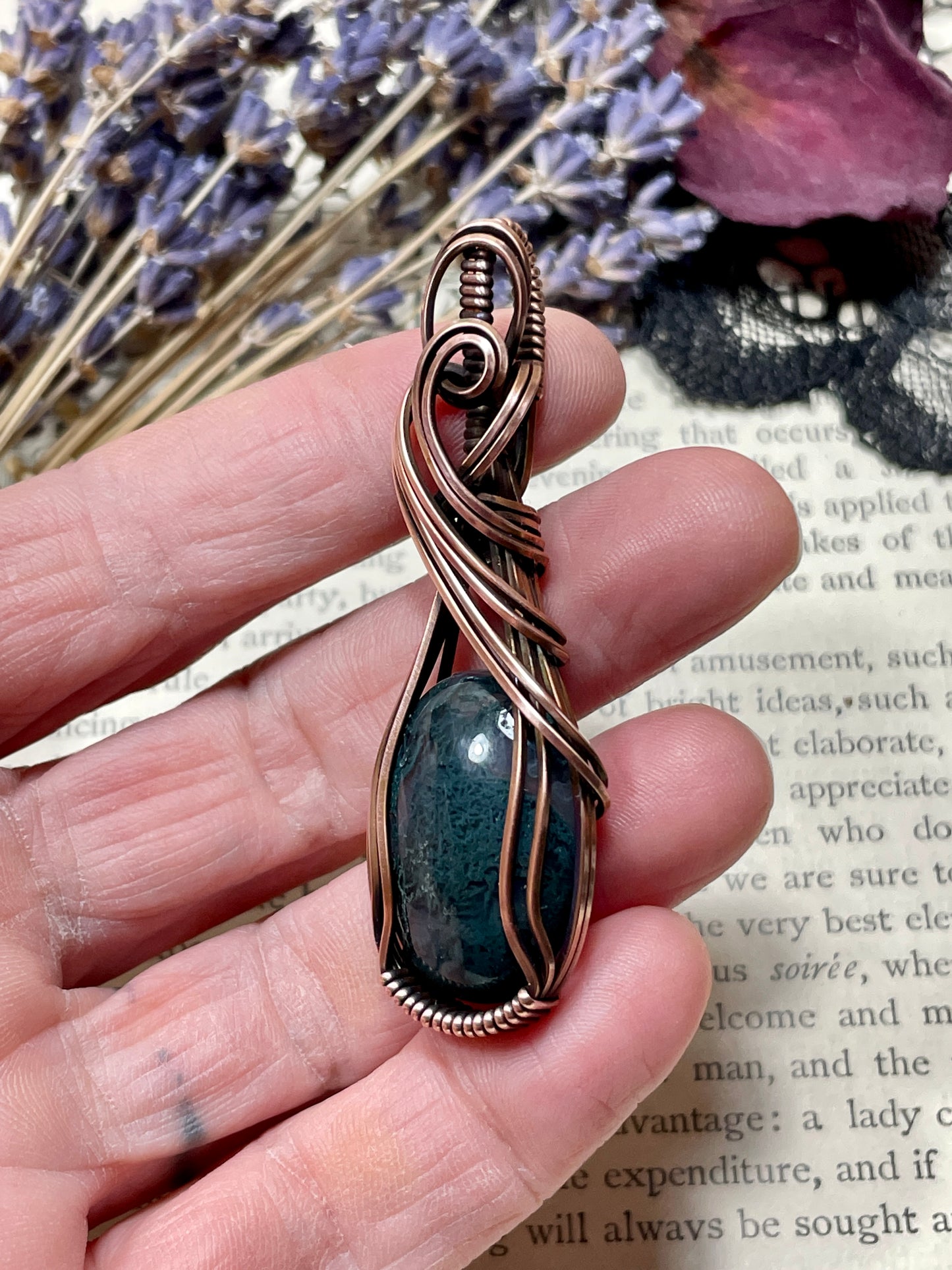Moss Agate Pendant in Copper