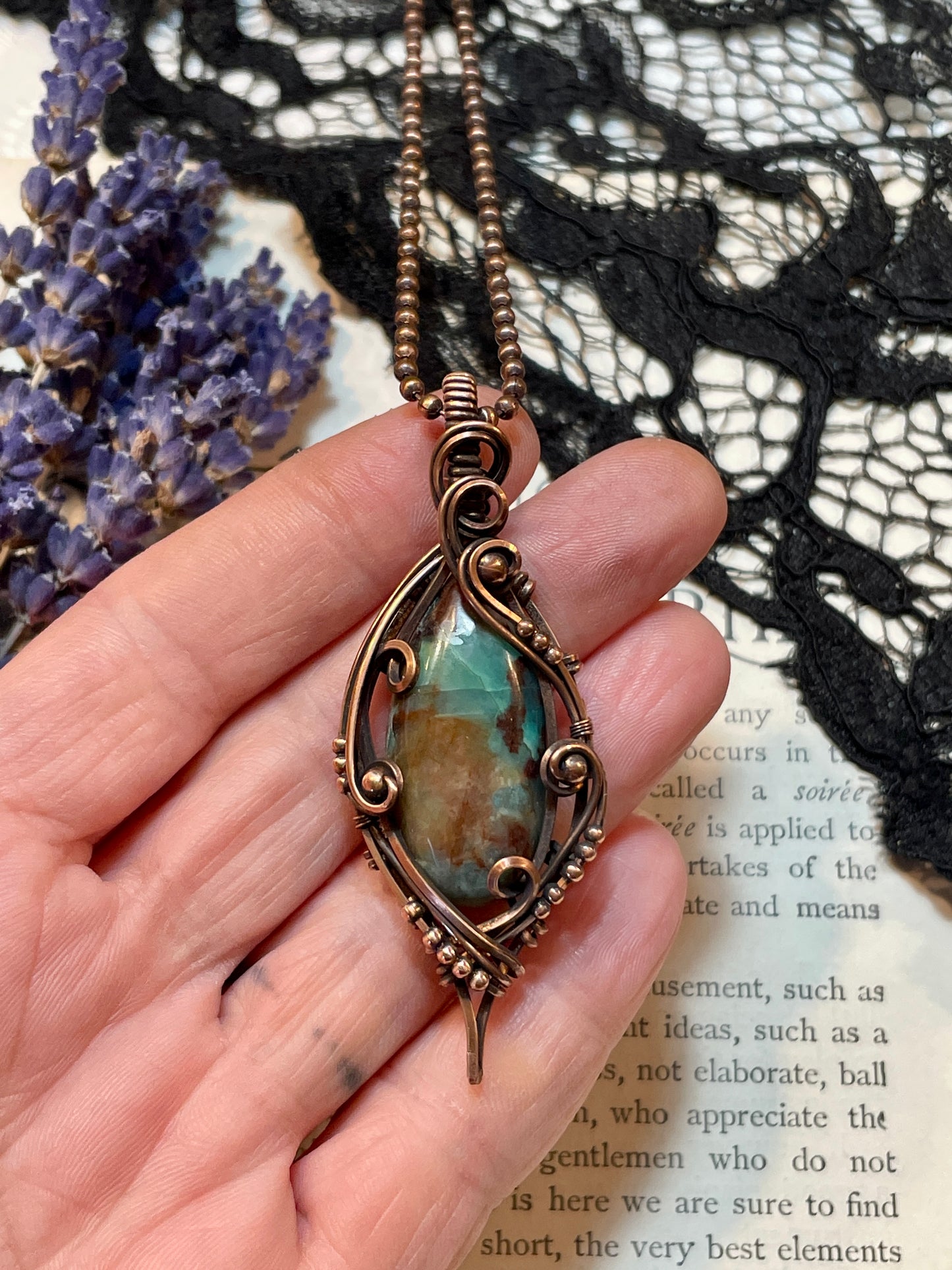 Chrysocolla Quartz Pendant in Copper