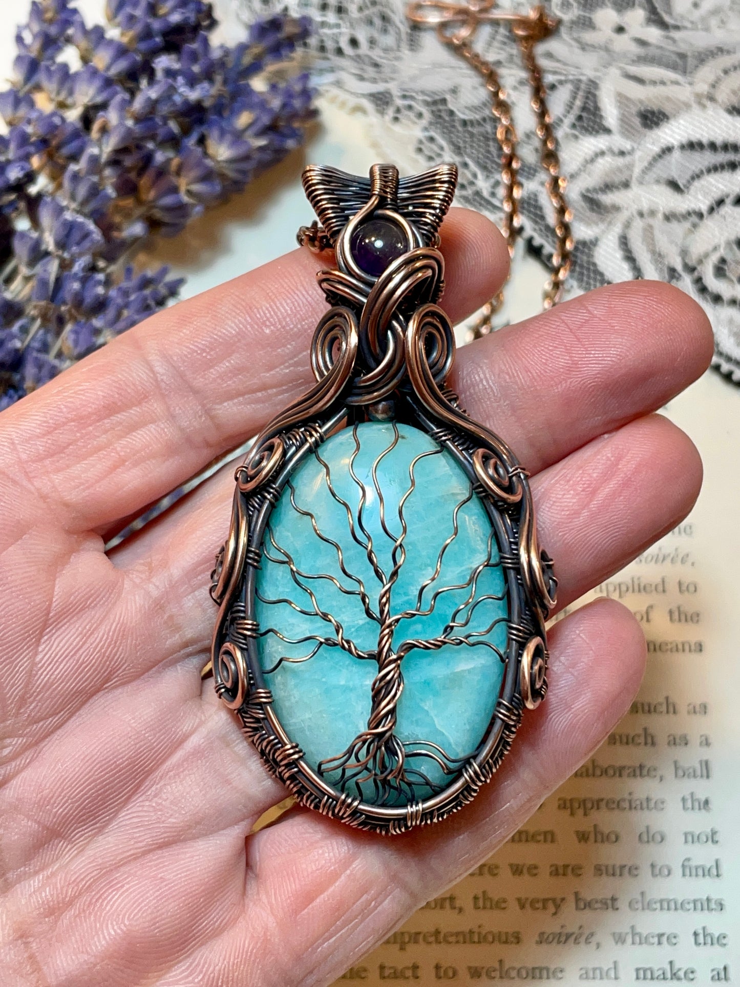 Amazonite Tree of Life Pendant in Copper