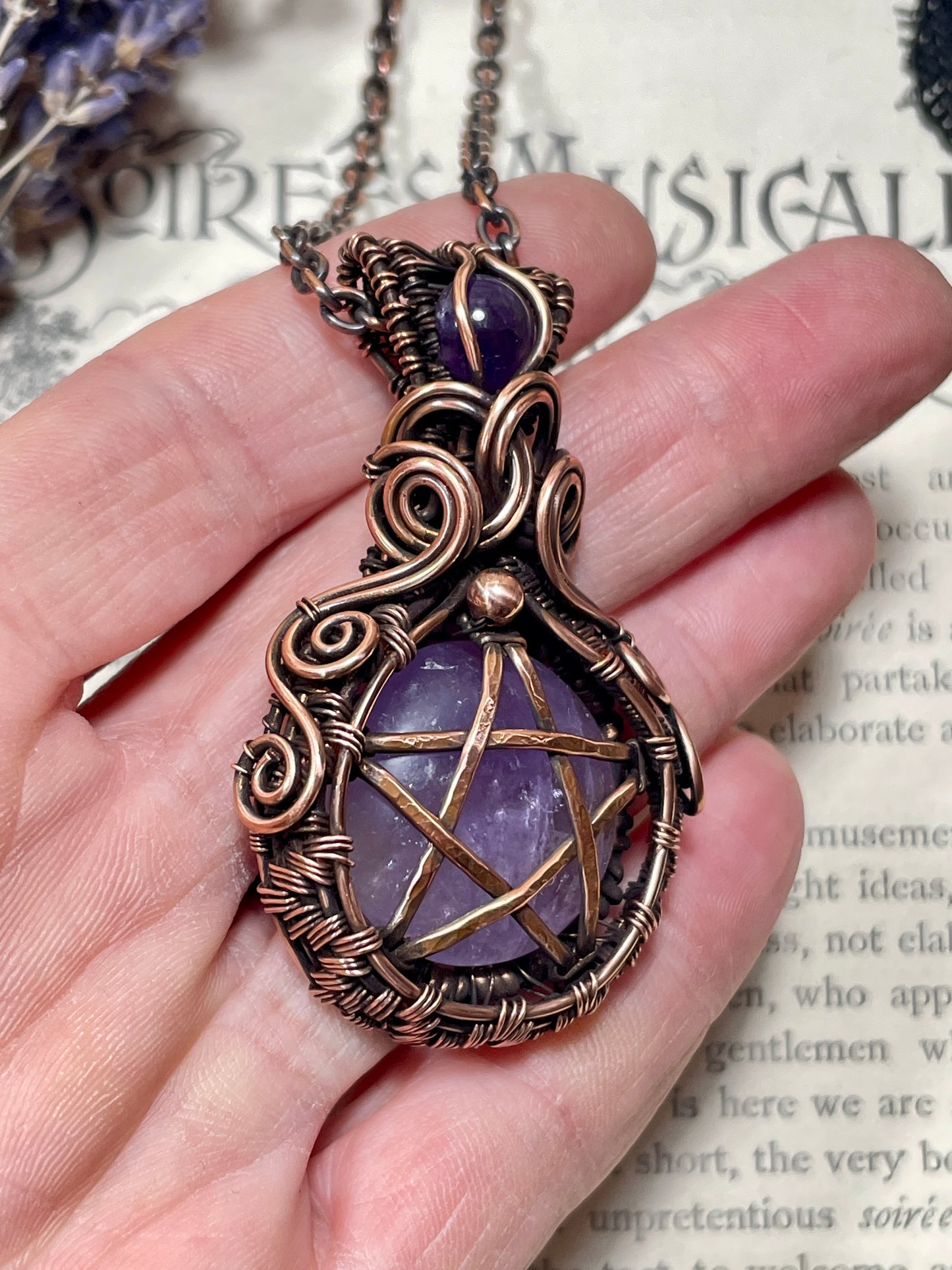 Amethyst Pentacle Amulet in Copper