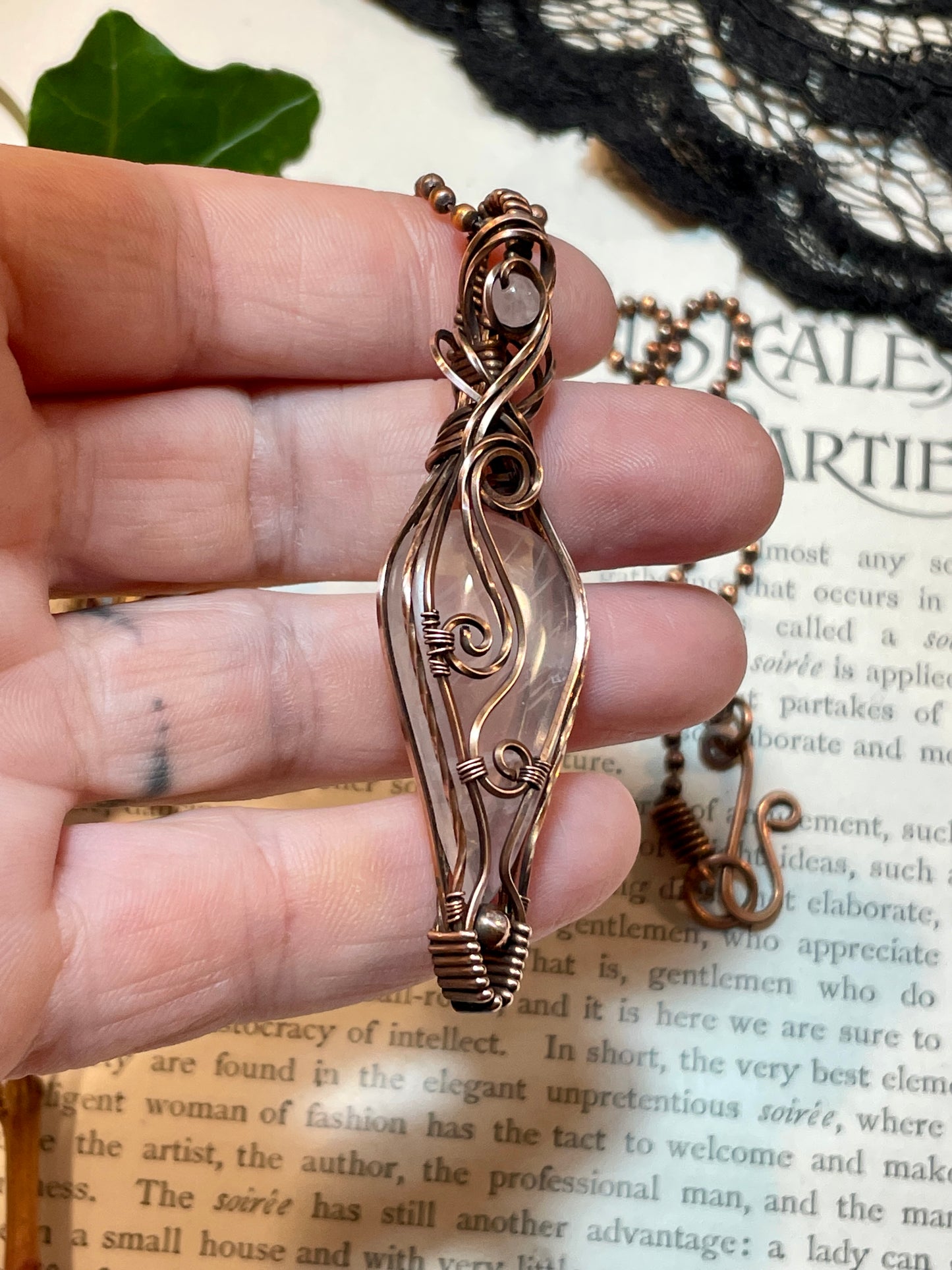 Rose Quartz Pendant in Copper