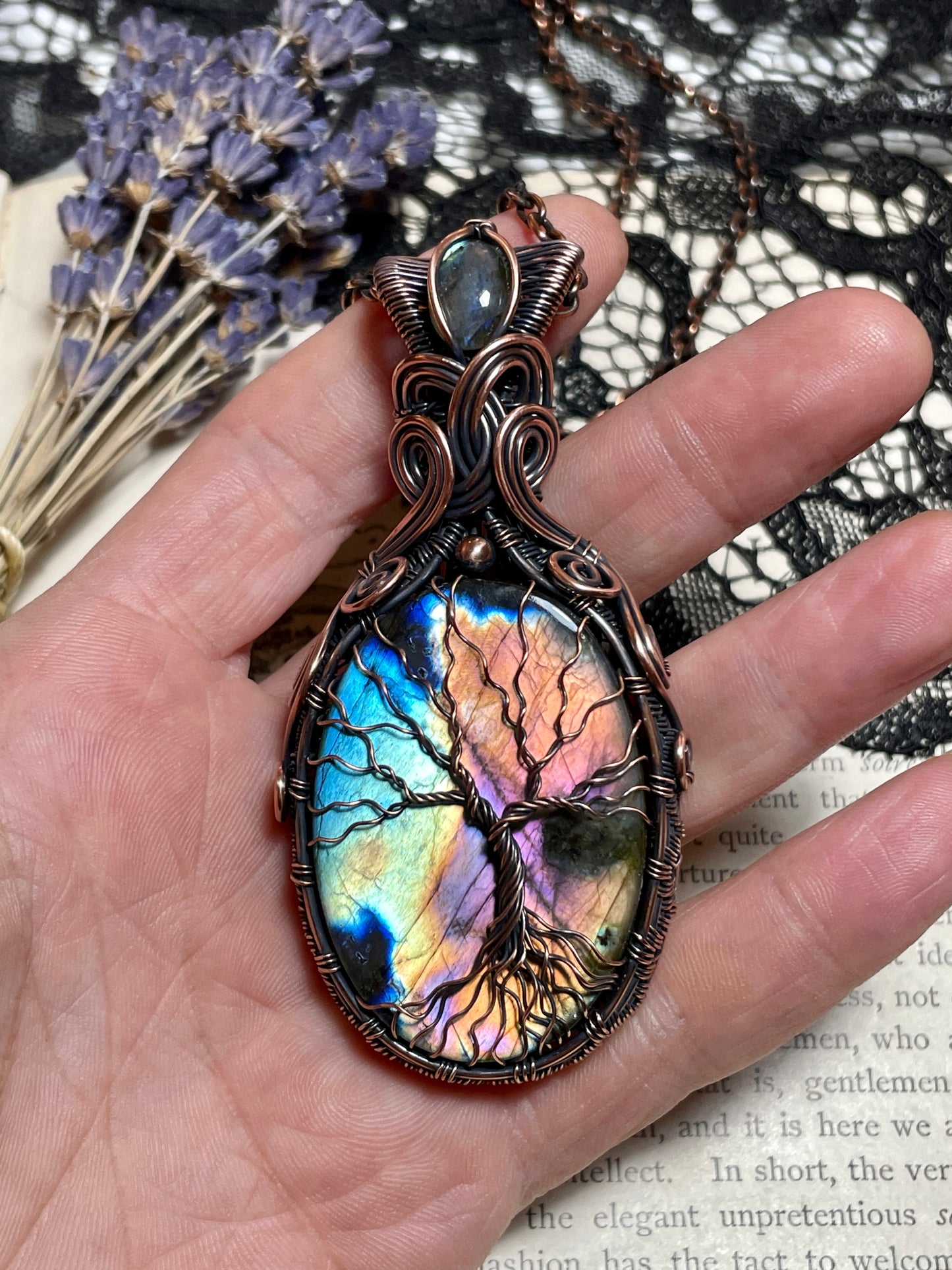 Labradorite Tree of Life Amulet in Copper
