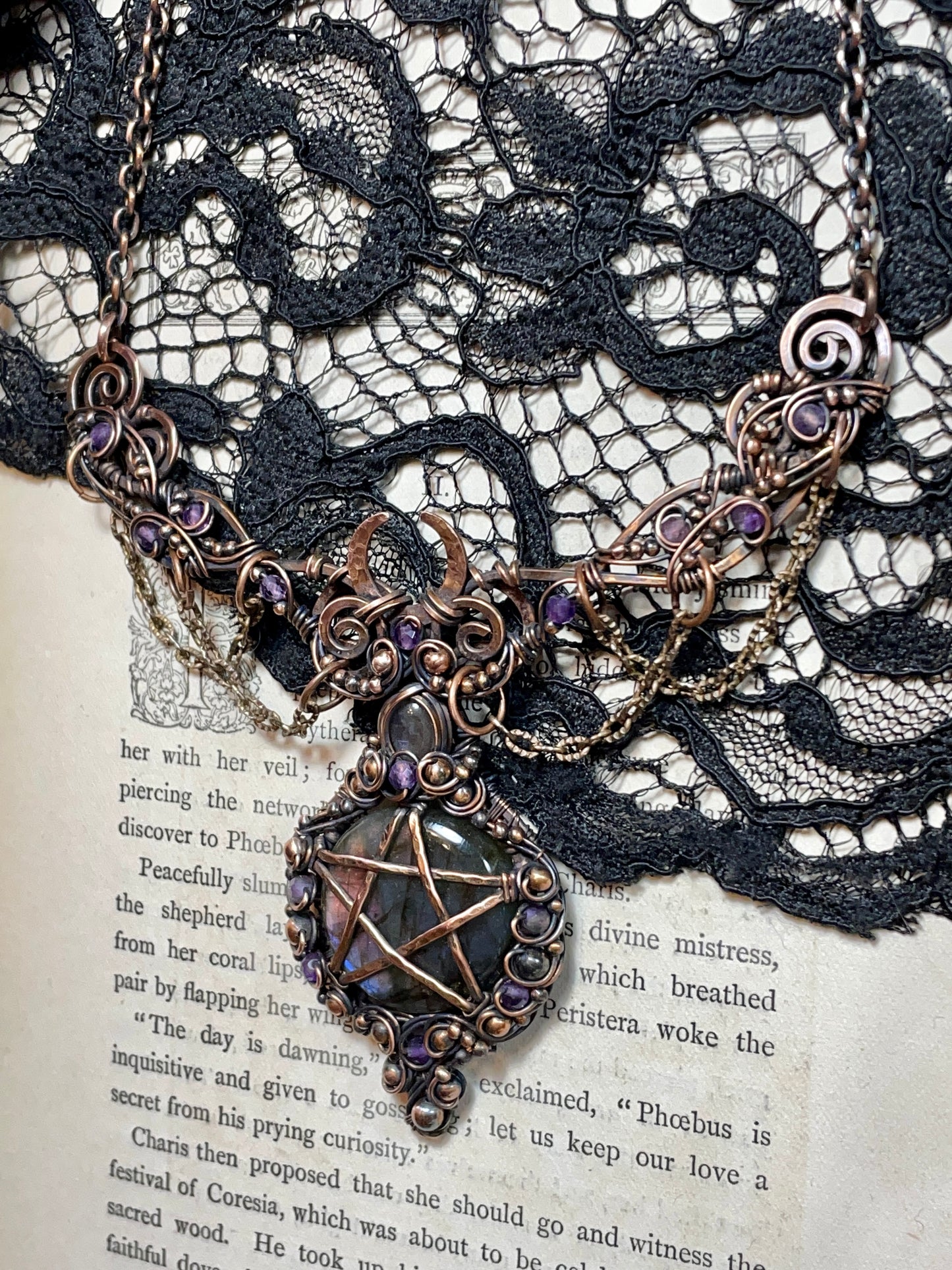 Labradorite Pentacle Collar in Copper