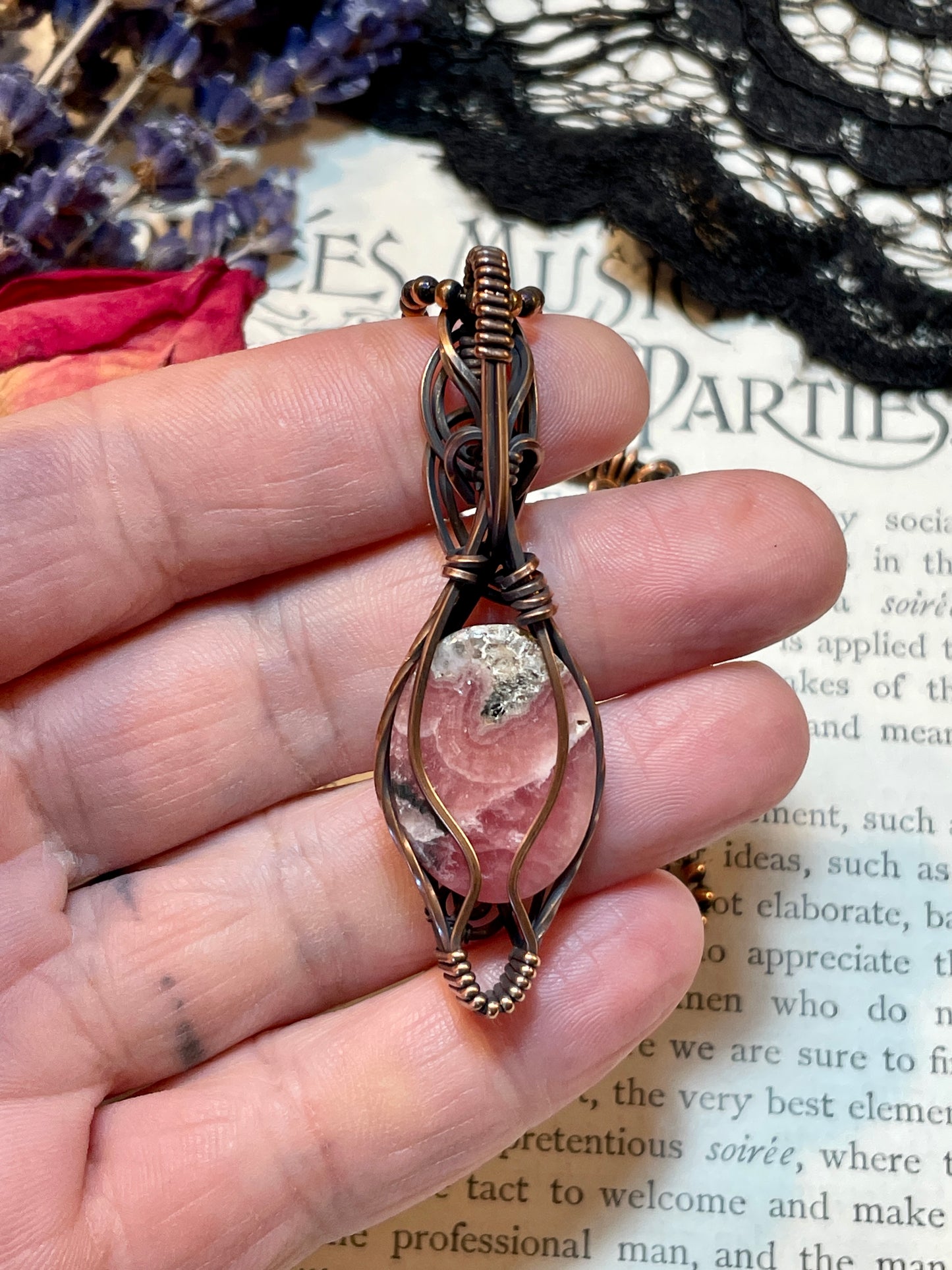 Rhodochrosite Pendant in Copper